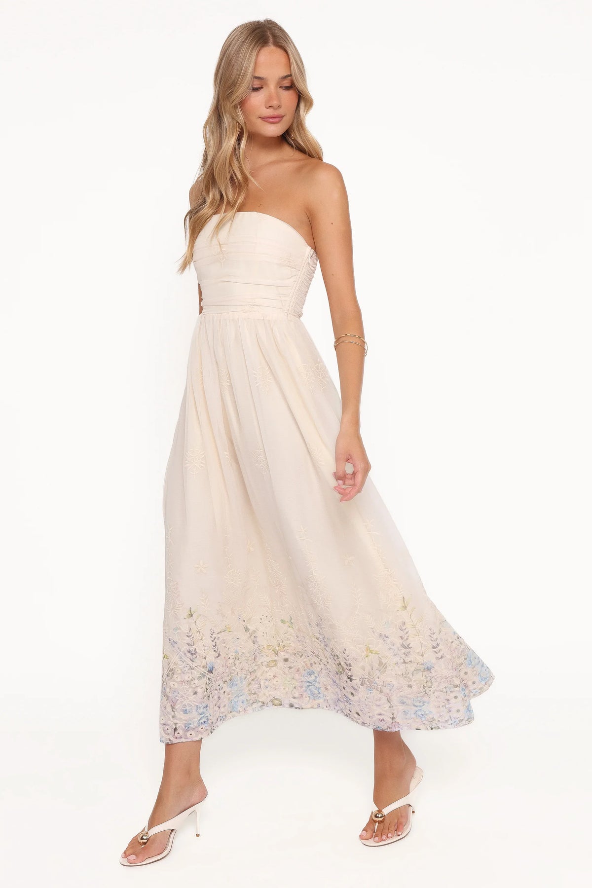 Kayt Strapless Dress Embroidered Floral