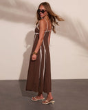 Adriah Contrast Trim Fit and Flare Maxi Dress