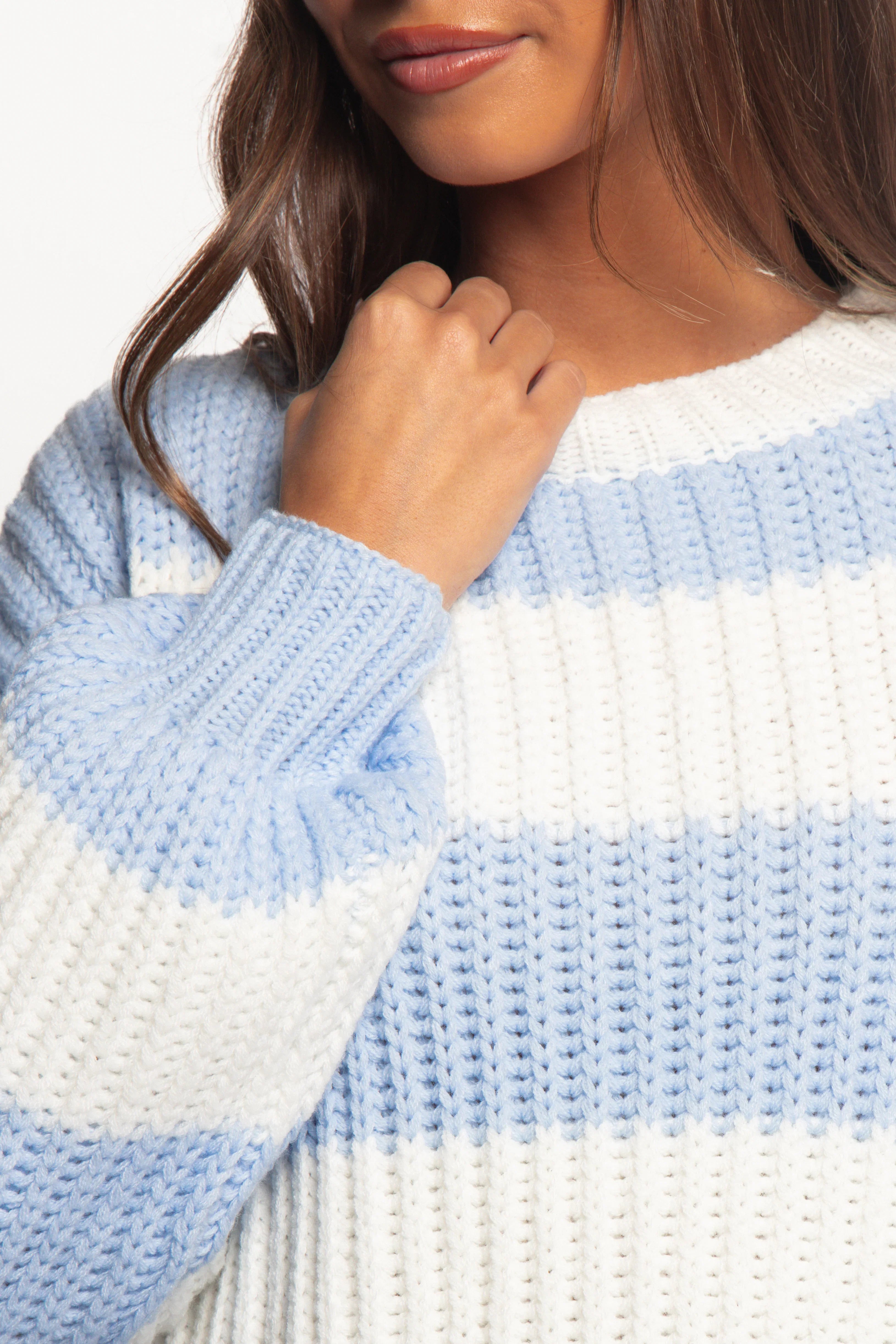 Courtney Thick Stripe Knit Sweater Blue Cream