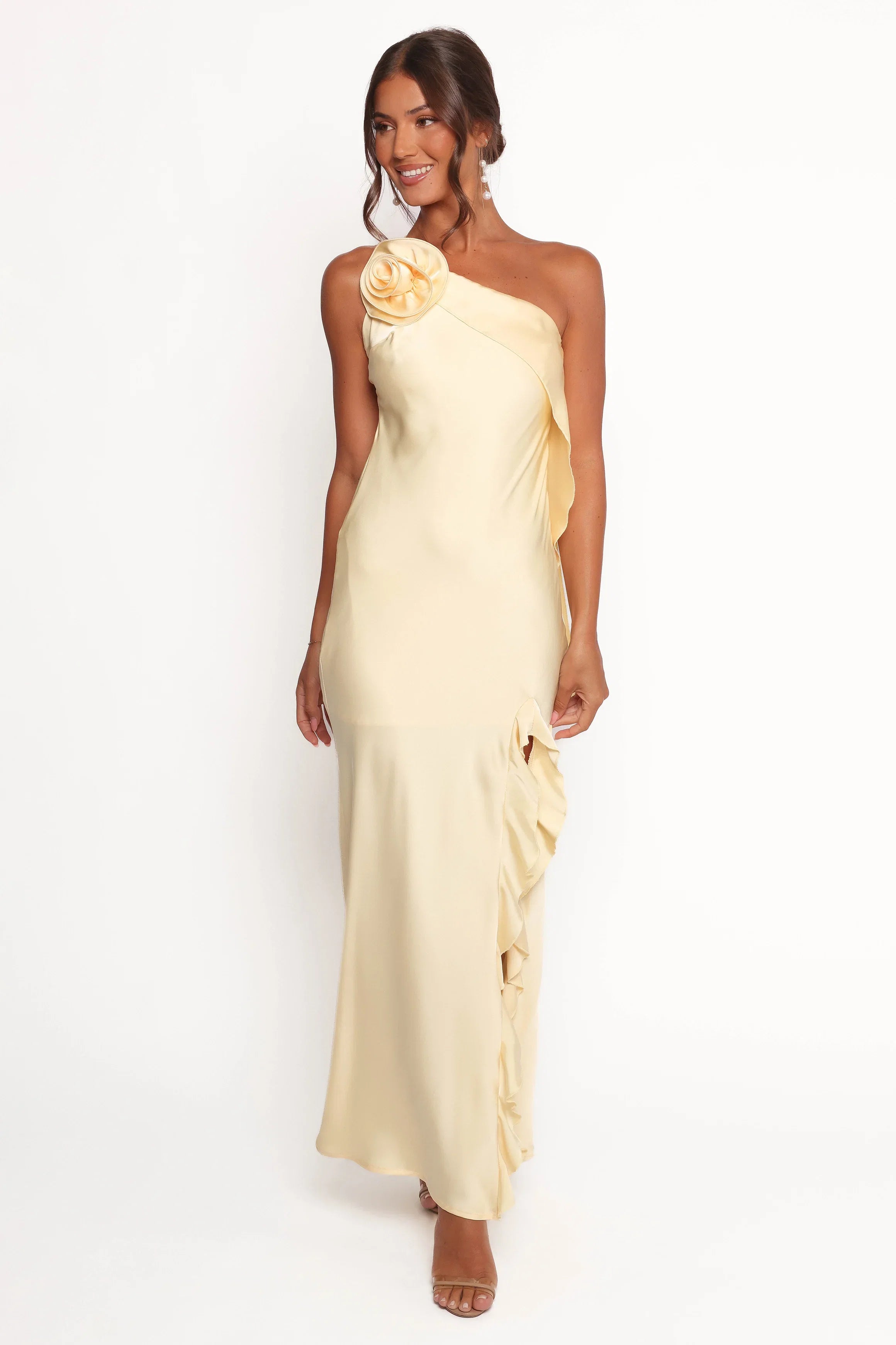 Aila Rosette One Shoulder Dress Butter Yellow