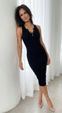 Milana Henley Ribbed Midi Dress Black