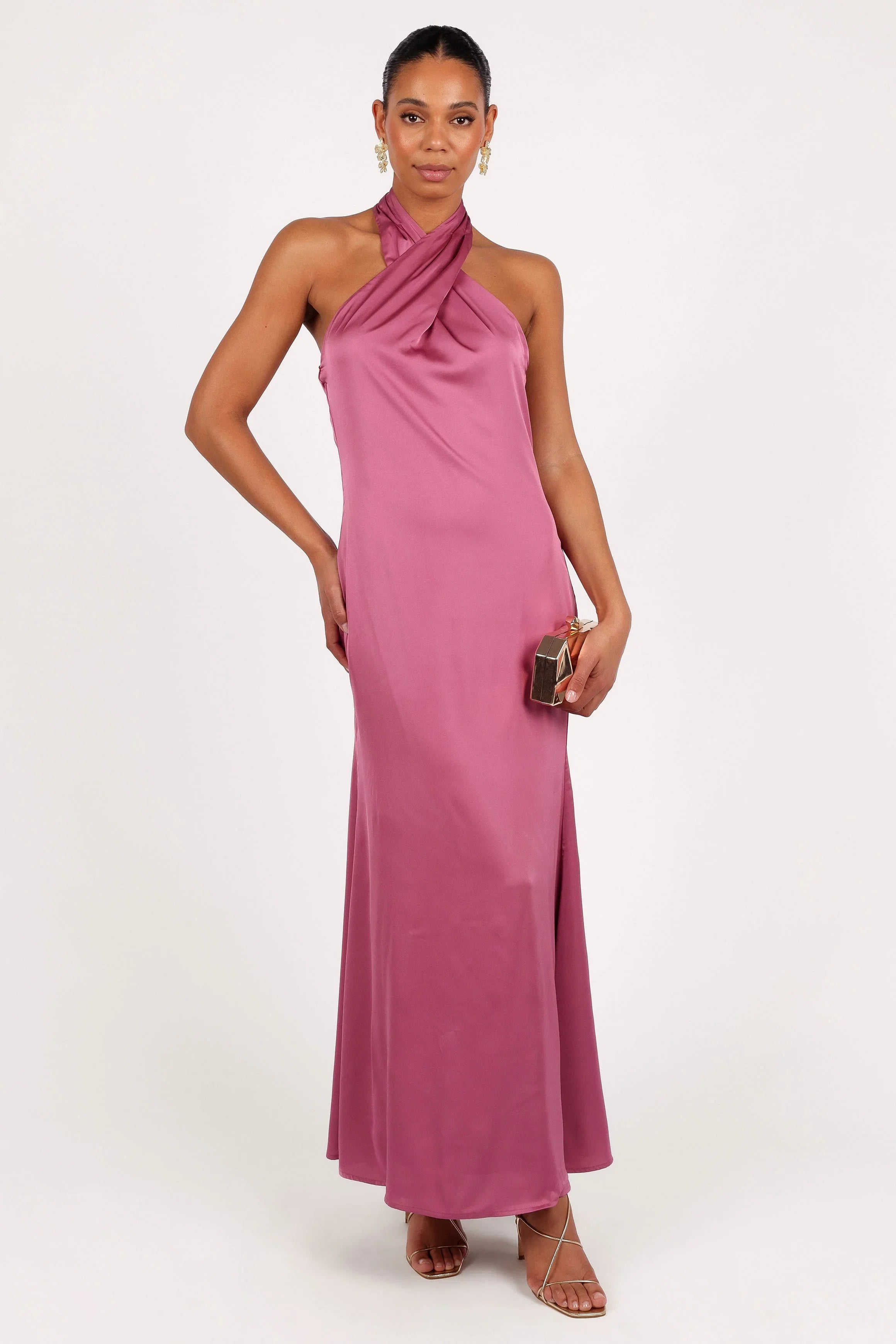 Mila Halterneck Maxi Dress Dark Rose