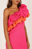 Phoebe One Shoulder Mini Dress Pink Orange