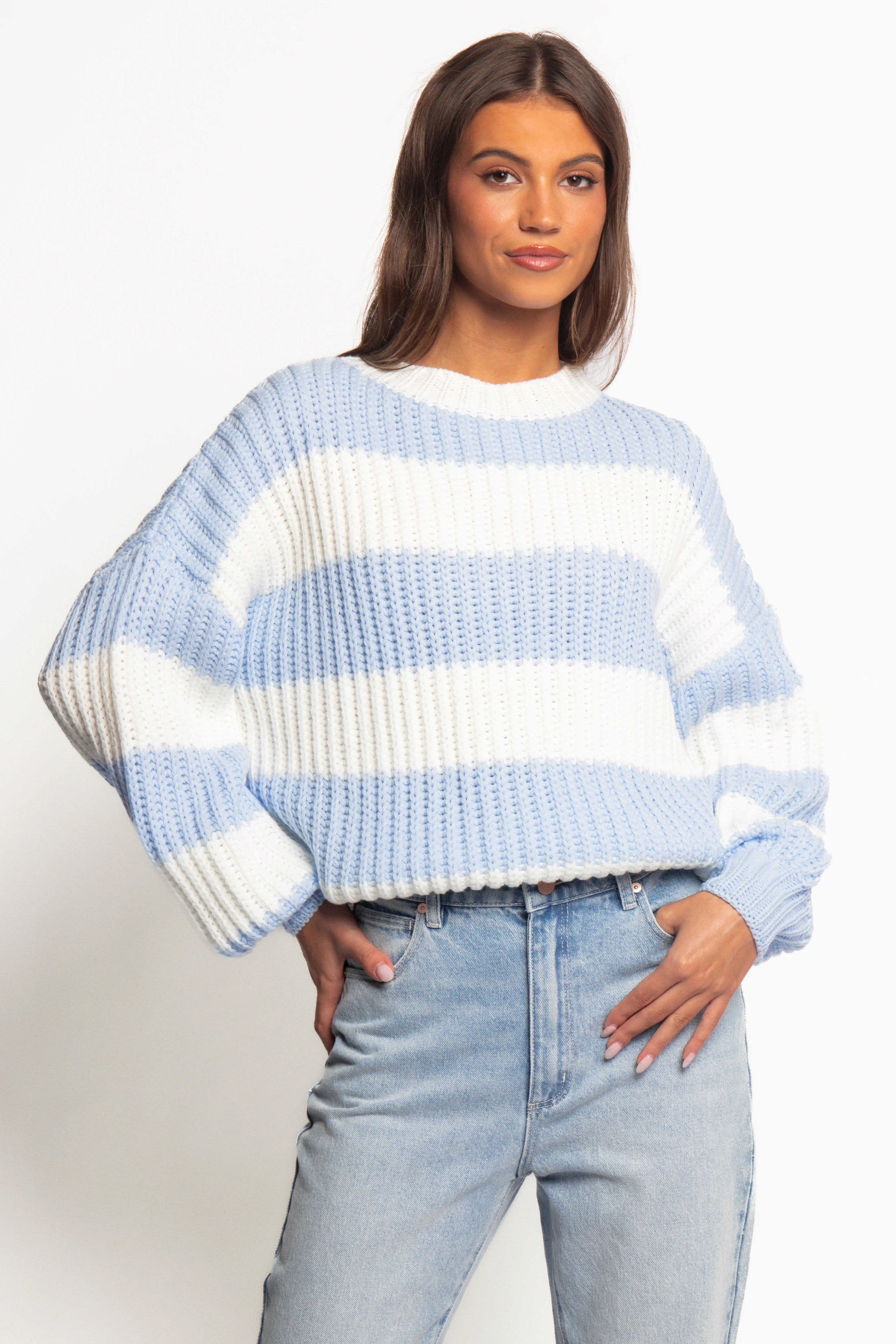 Courtney Thick Stripe Knit Sweater Blue Cream