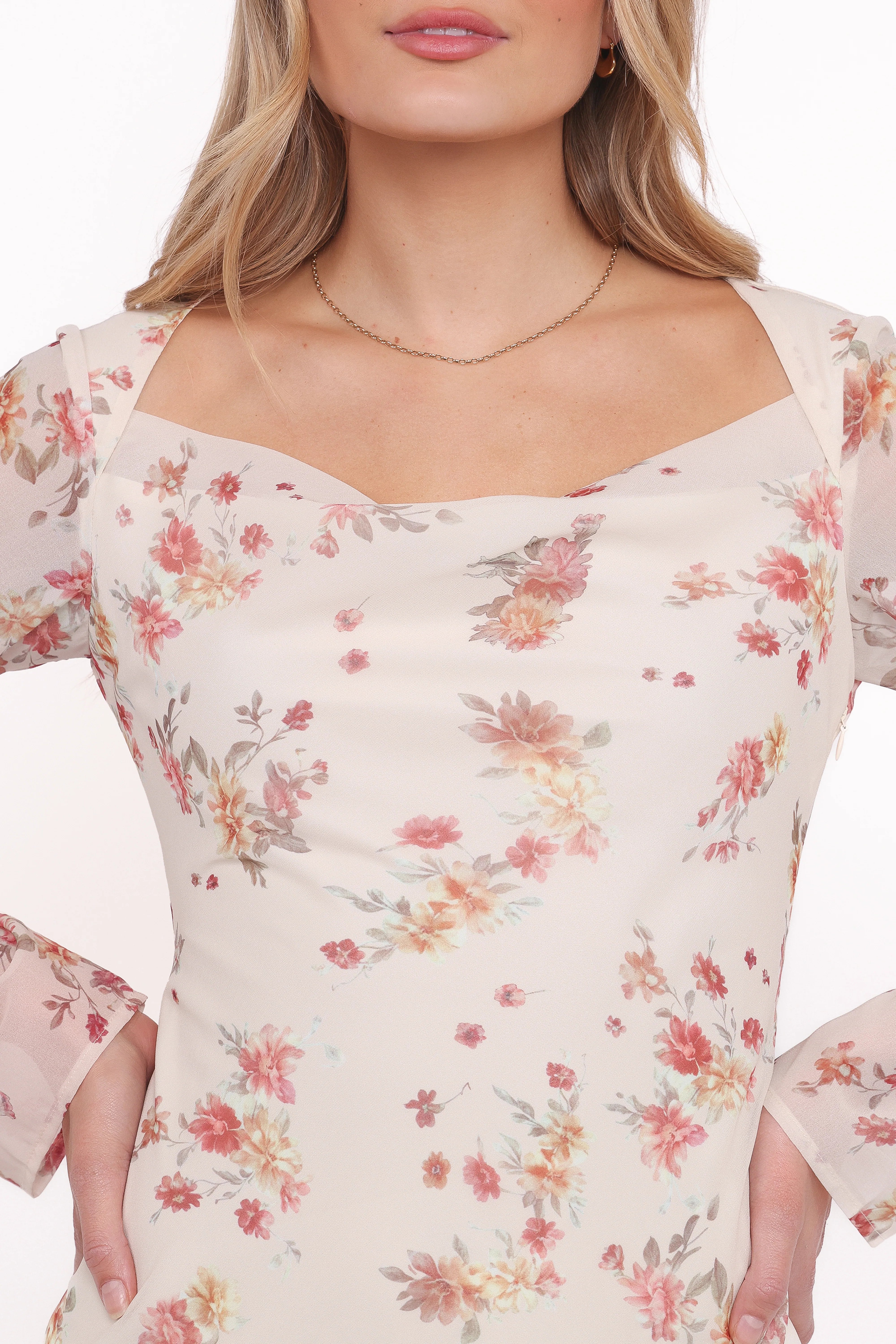 Everlyn Long Sleeve Mini Dress Cream Floral