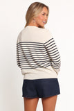 Gavi Button Front Striped Cardigan Off White Navy