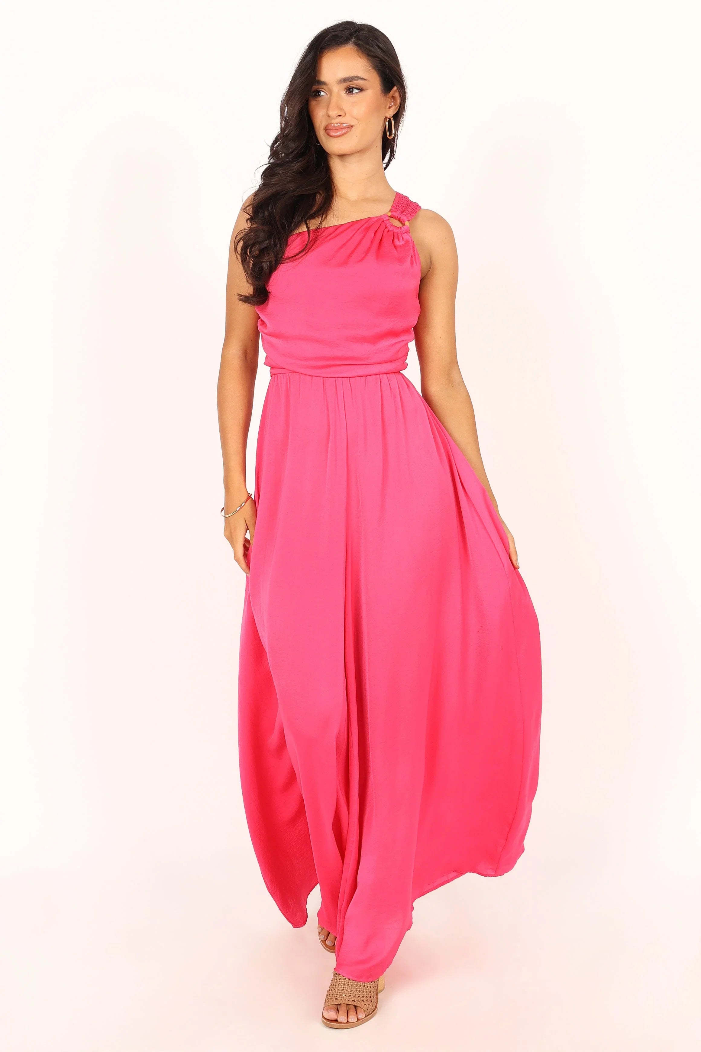 Sunanda One Shoulder Jumpsuit Fuchsia