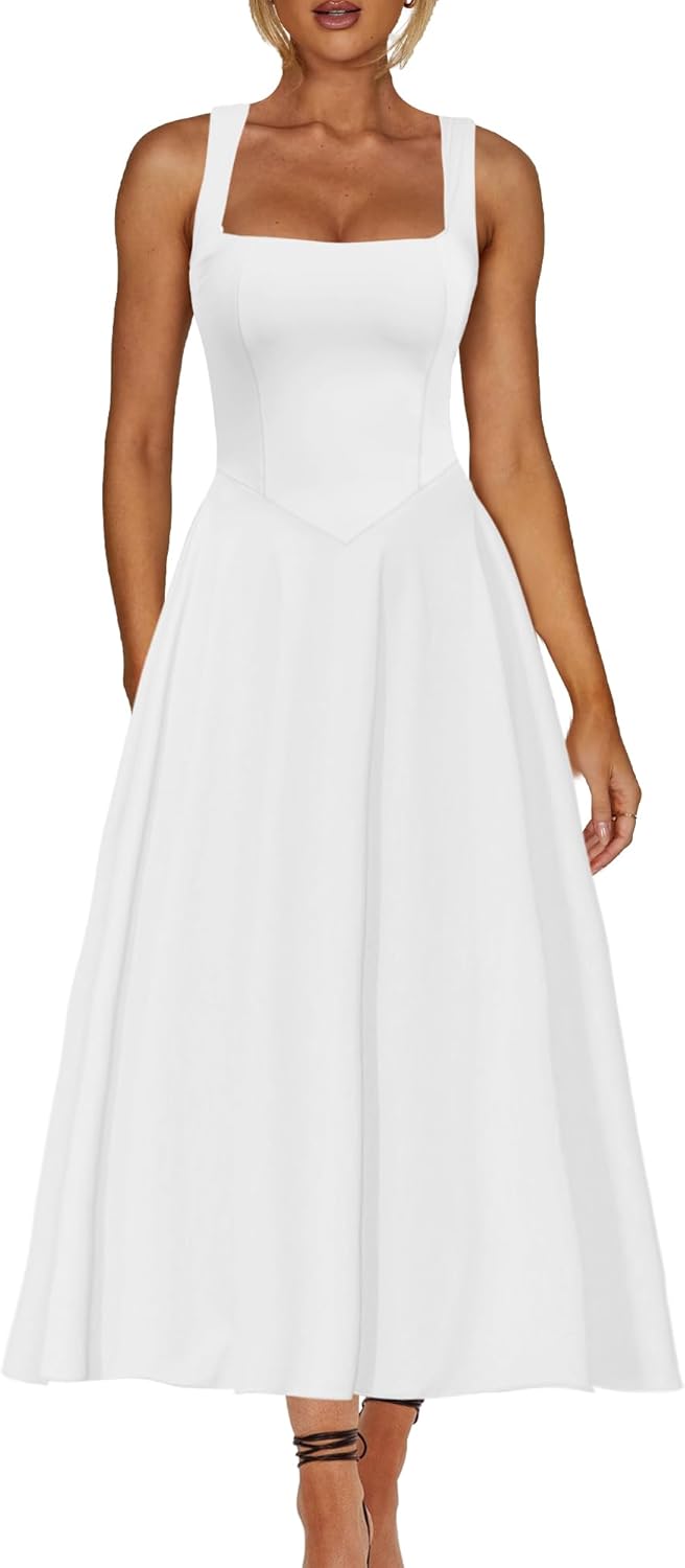 A Line Maxi Dress Smocked Ruffle Flowy Casual Long Dresses