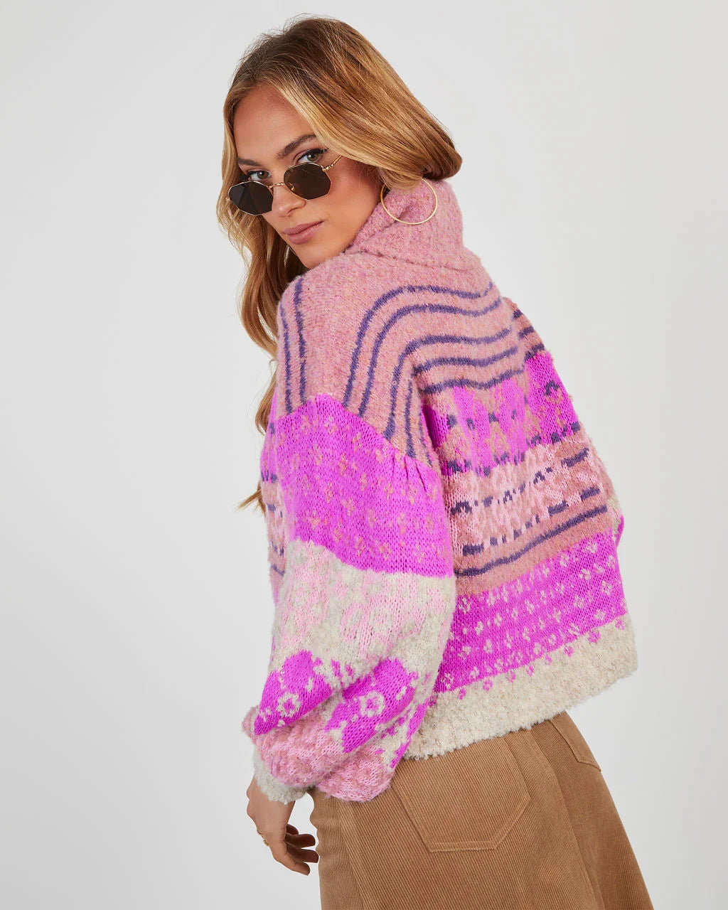 Monet Knit Printed Turtleneck Pullover Sweater