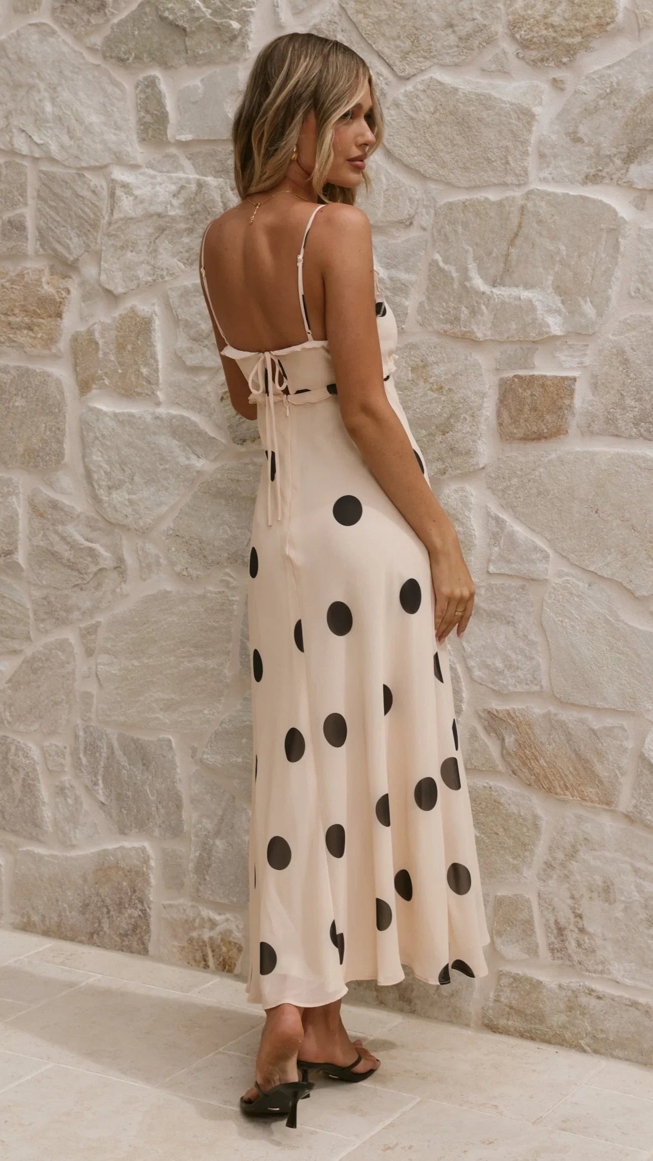 Jianna Maxi Dress Cream Black Polka Dot