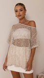 Zinnie Sequins Off Shoulder Top Beige