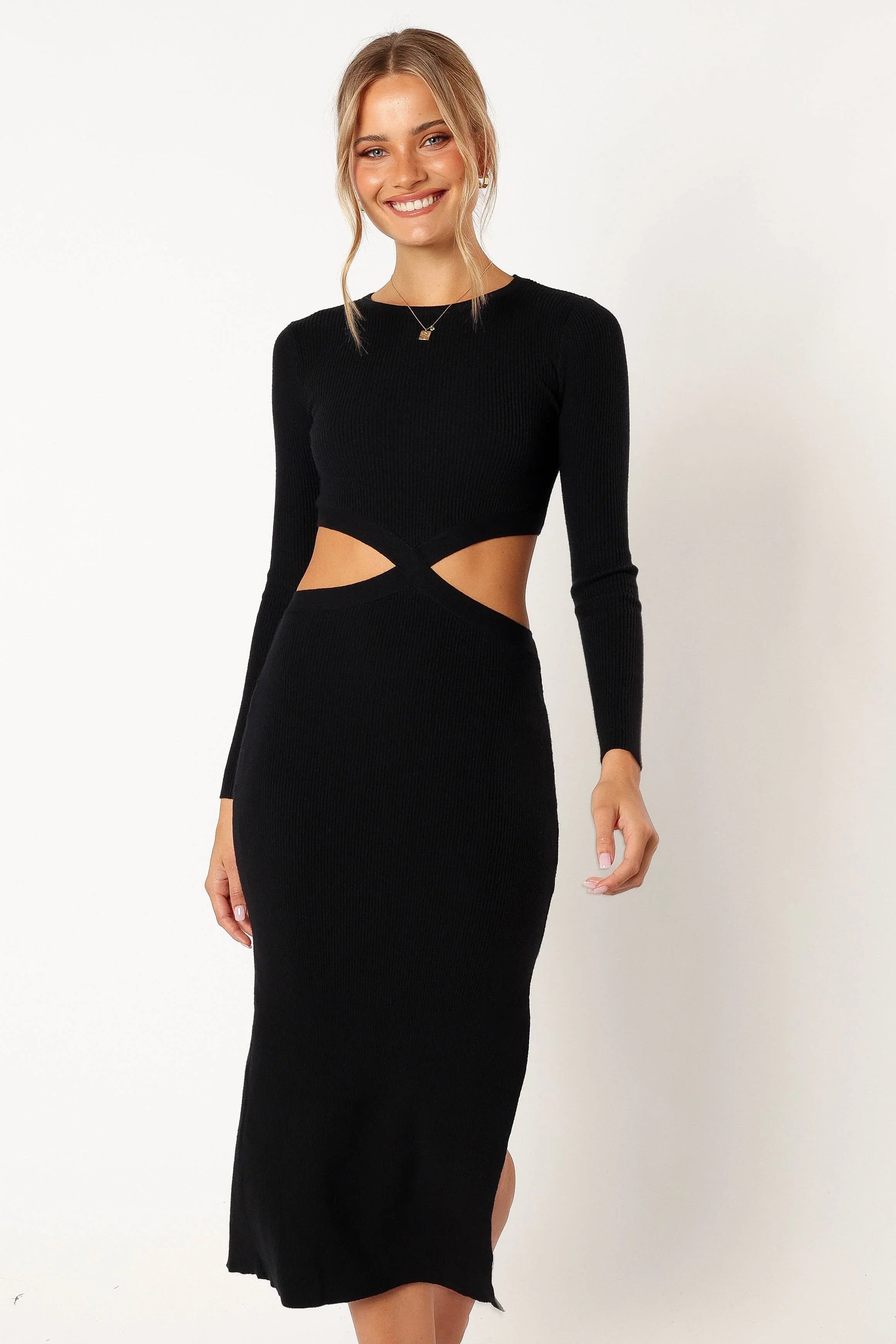 Jonah Long Sleeve Midi Dress Black