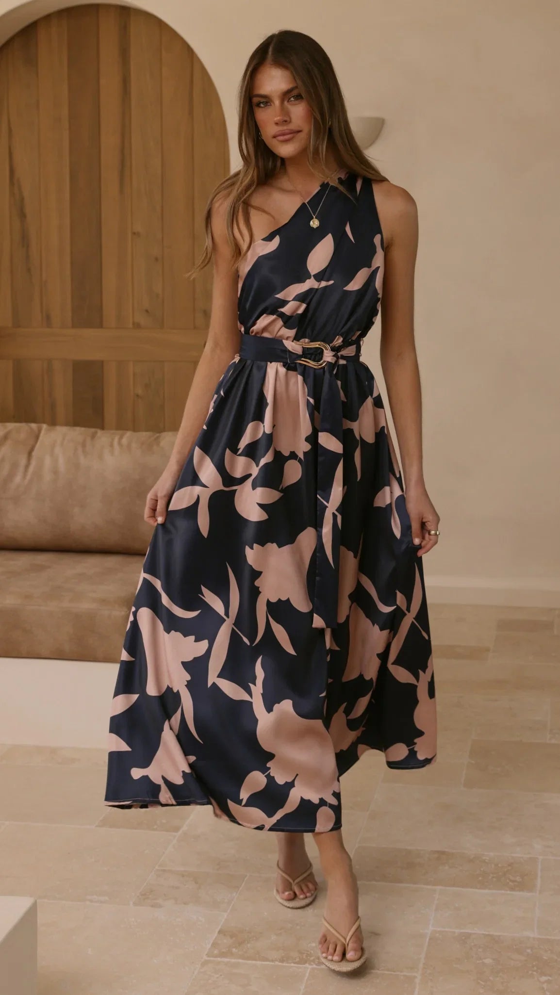 Hadas Maxi Dress Navy Pink Print