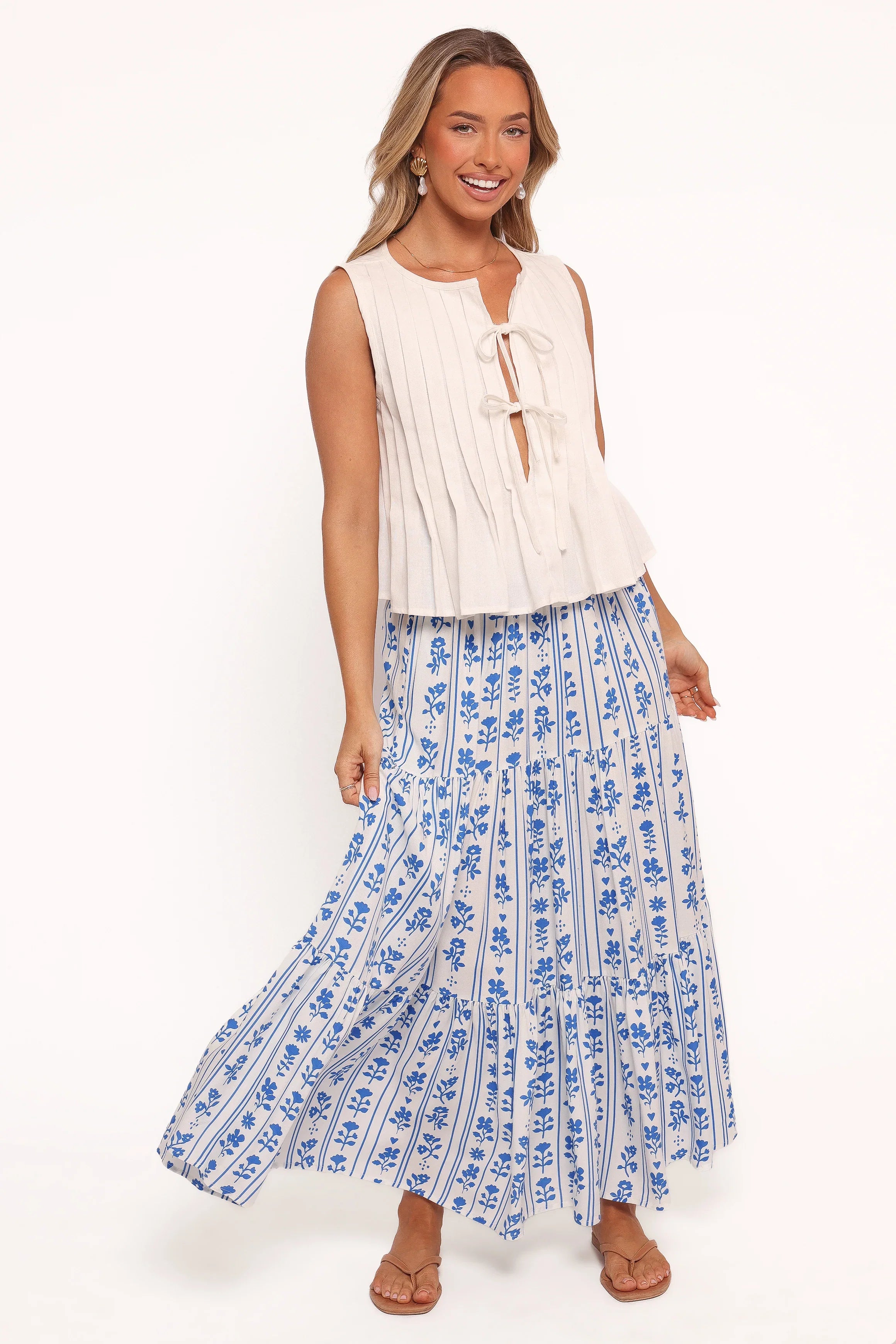 Delia Pleat Tie Top White