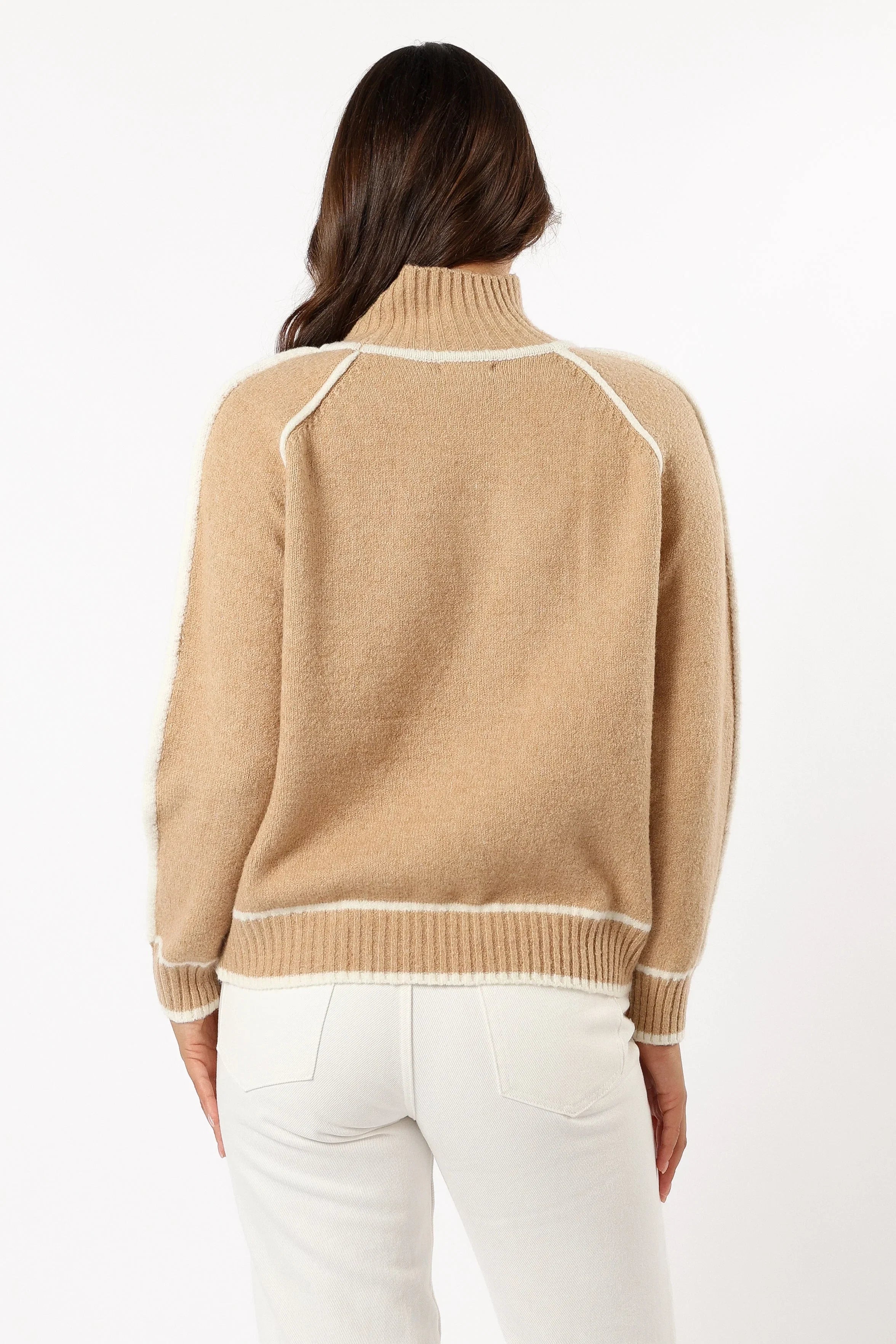Rylee Contrast Hem Knit Sweater Camel