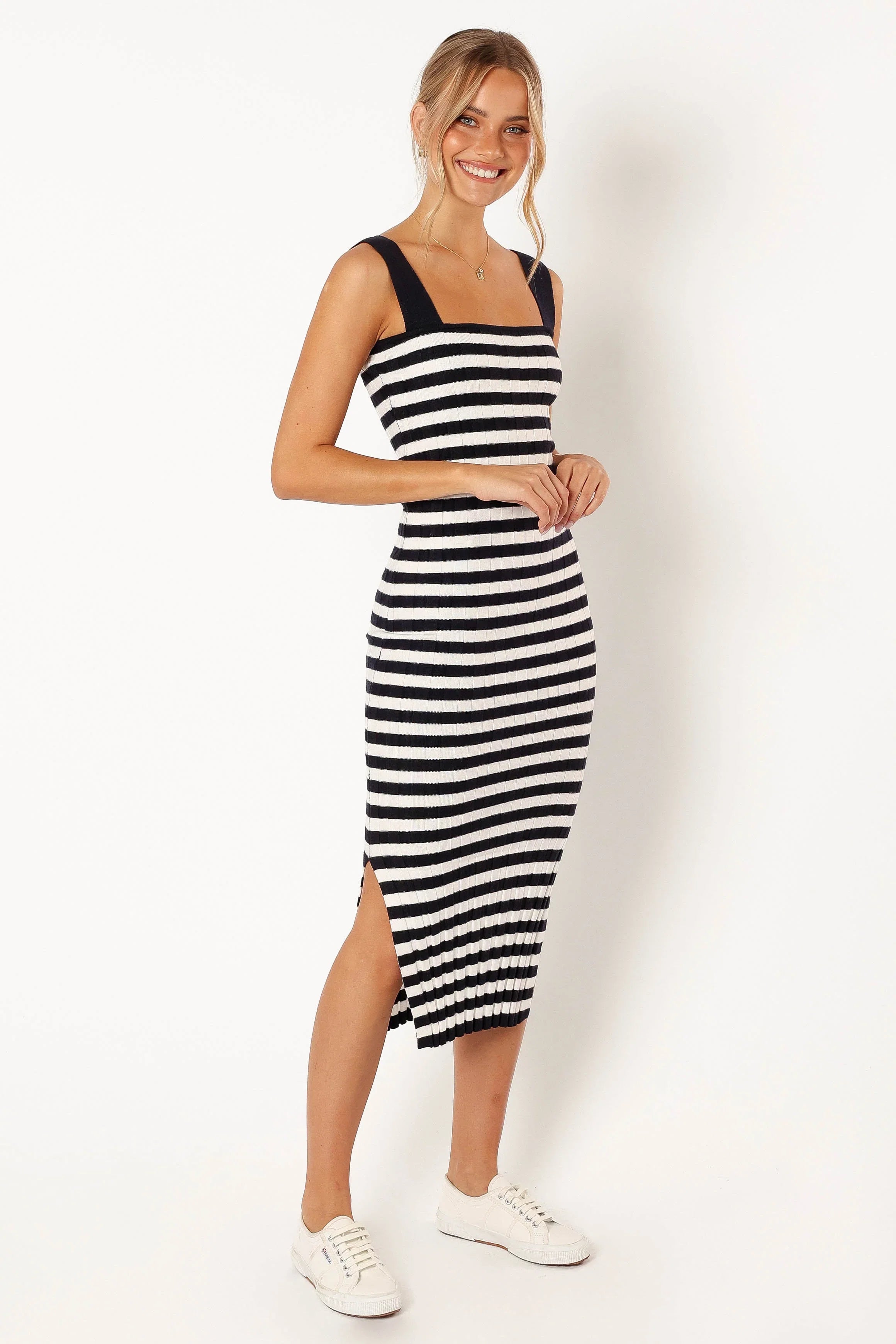 Ledger Midi Dress Navy Stripe
