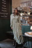 Ashara Long Sleeve Midi Dress Green Floral