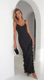 Olivara Polka Dot Ruffle Maxi Dress Black