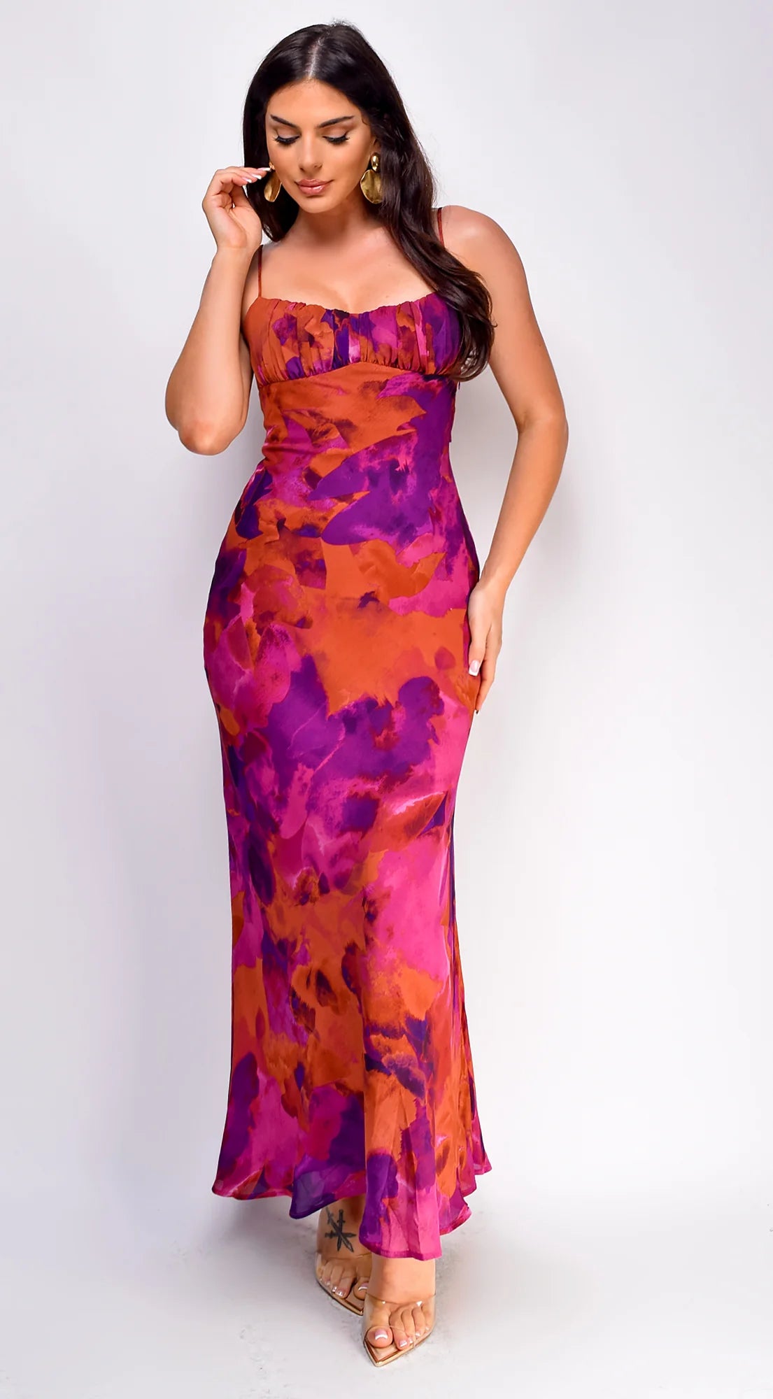 Kaelie Multicolor Chiffon Print Maxi Dress Purple