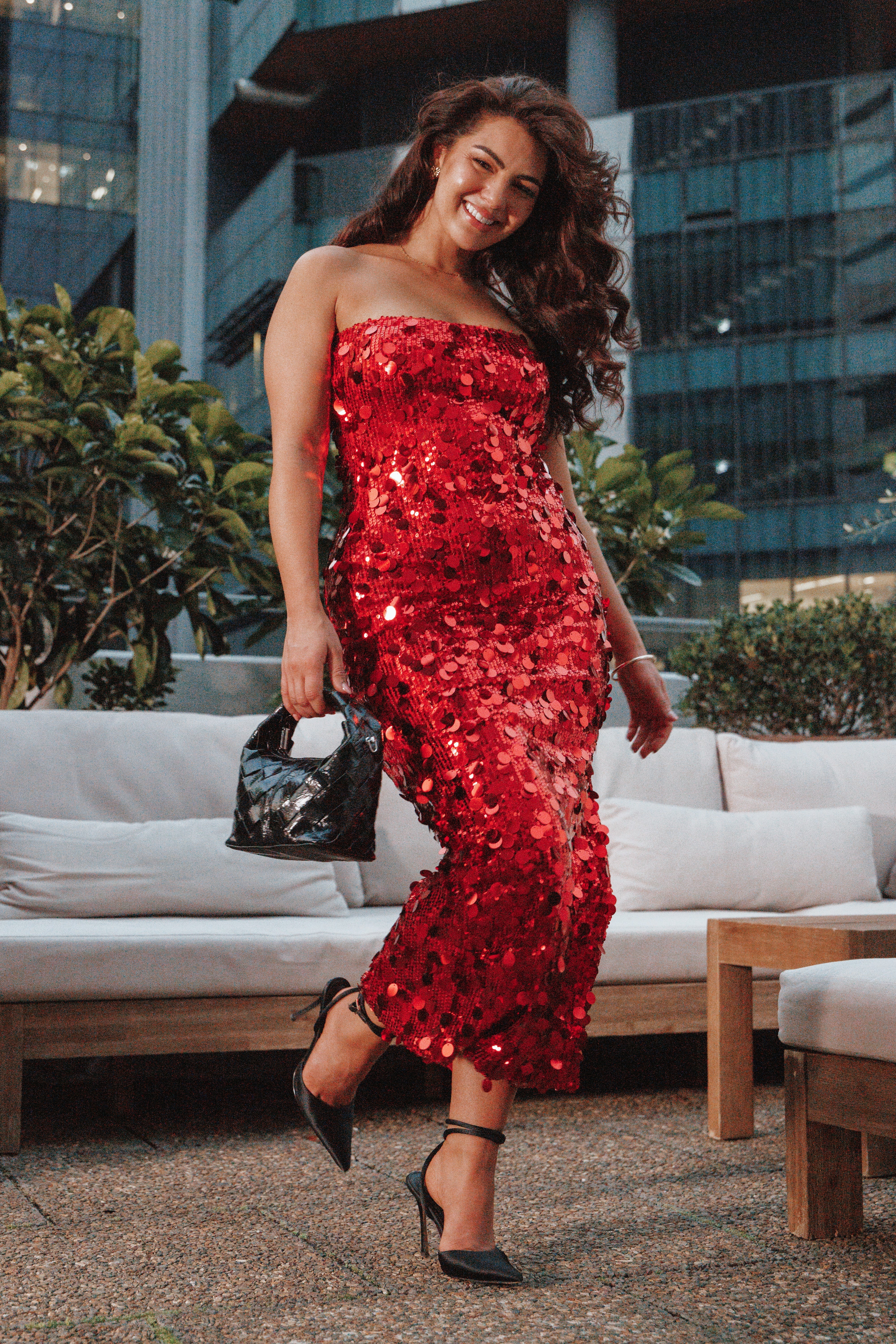 Karlie Strapless Sequin Maxi Dress Red