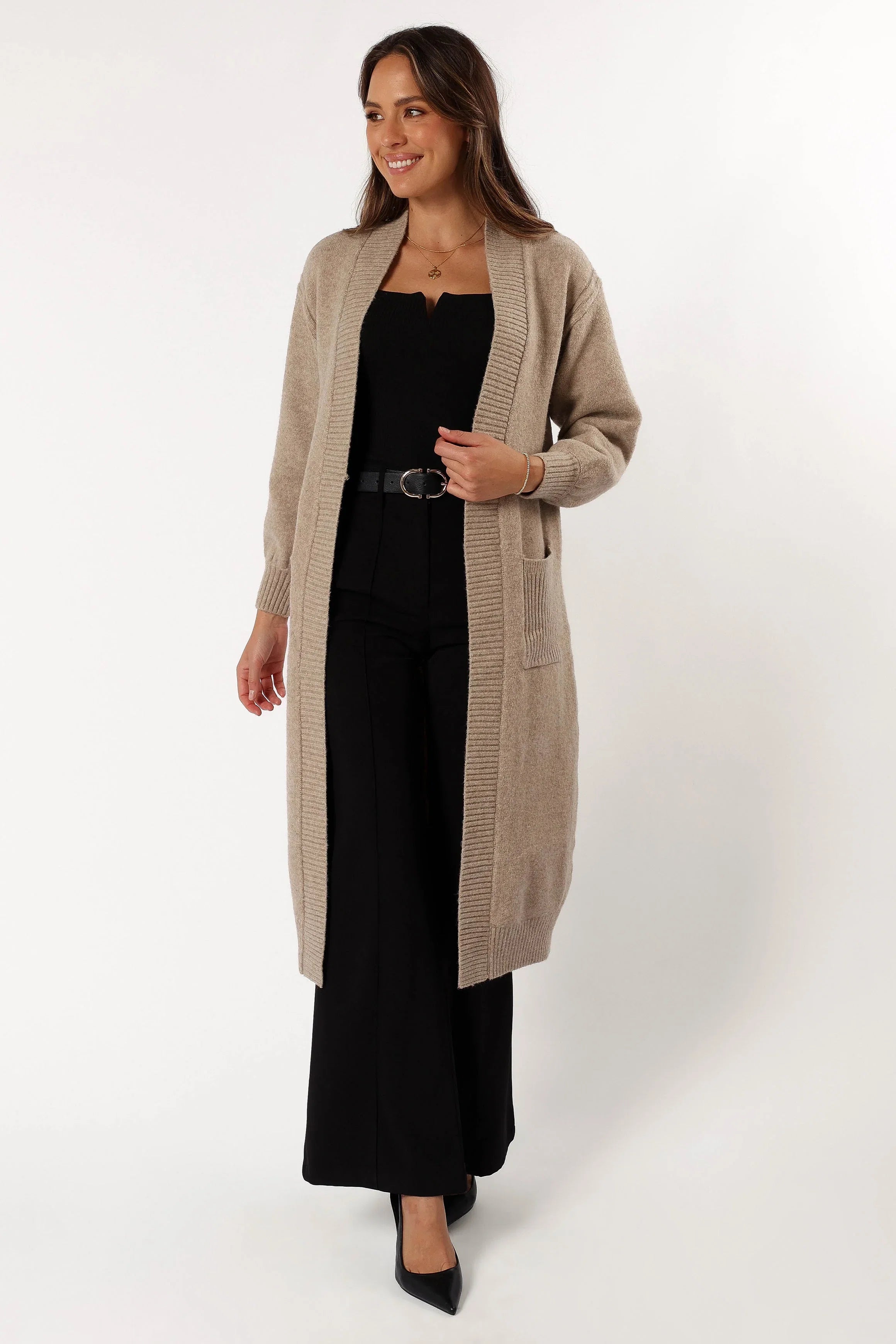 Nicolette Open Front Long Cardigan Latte