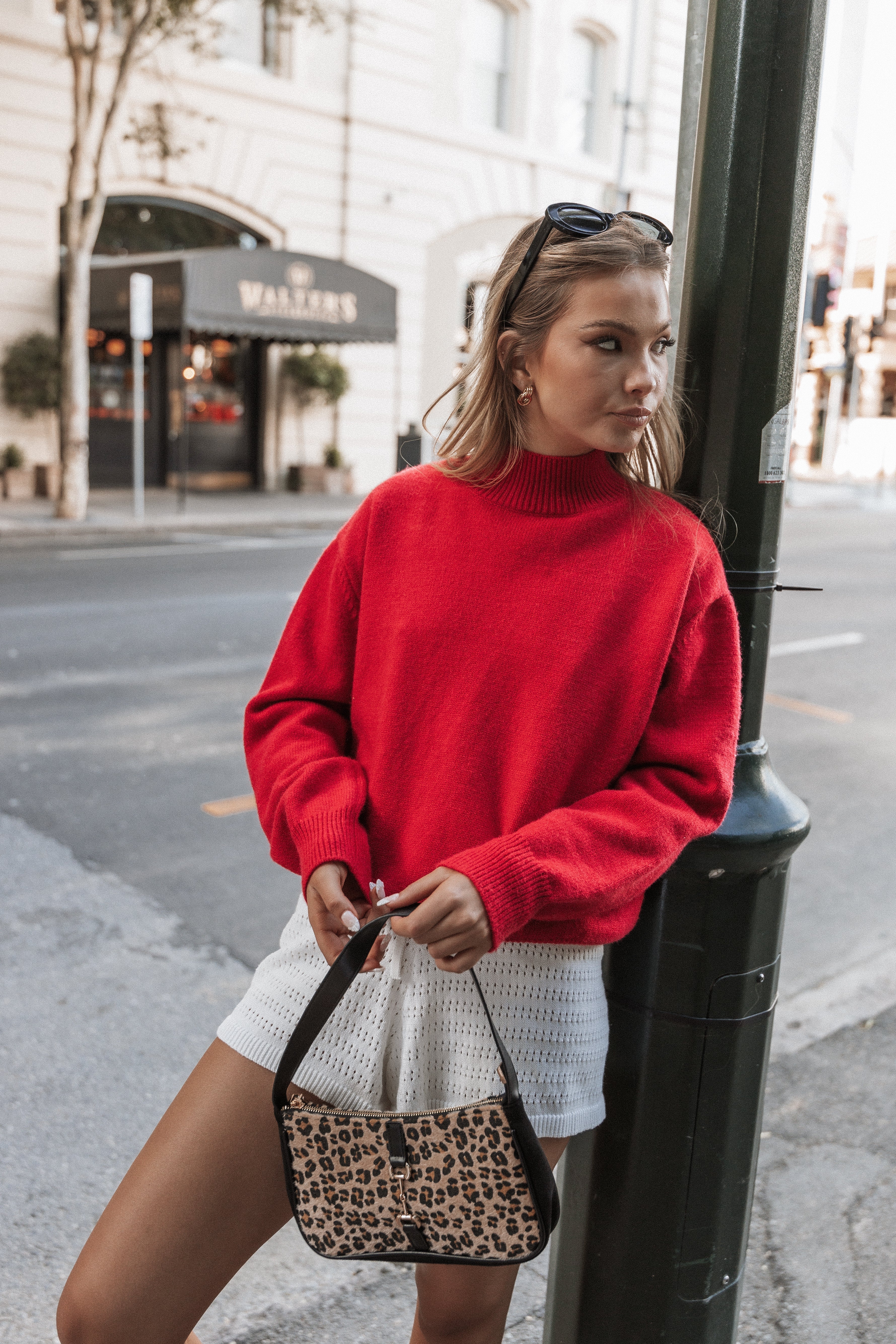 Luda Mockneck Knit Sweater Red