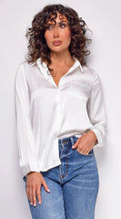 Braylee Satin Button Down Blouse Top White