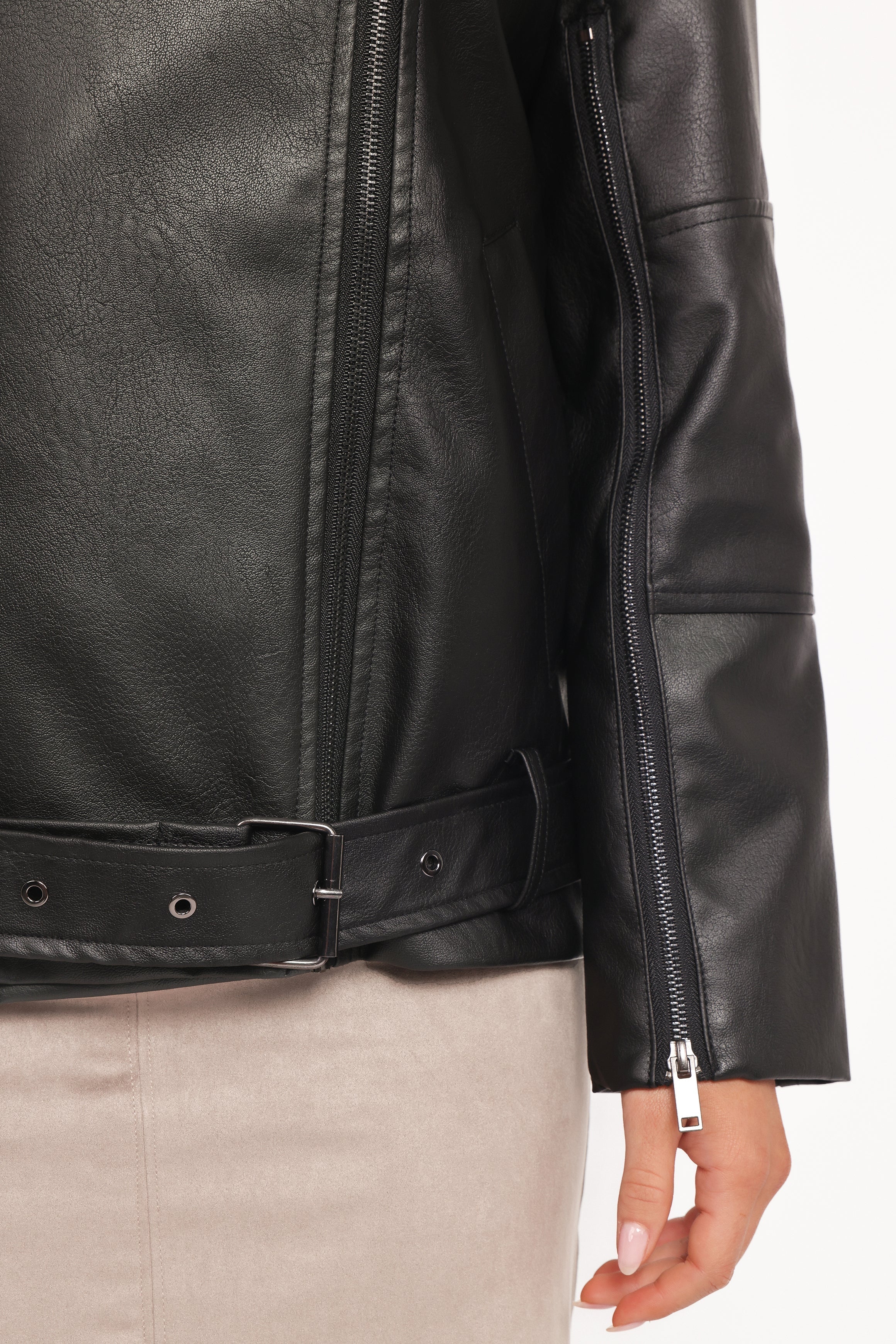Parsons Oversized Faux Leather Moto Jacket Black