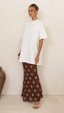 Yumi Oversized Tee and Sheer Skirt Set White Brown Blue Polka