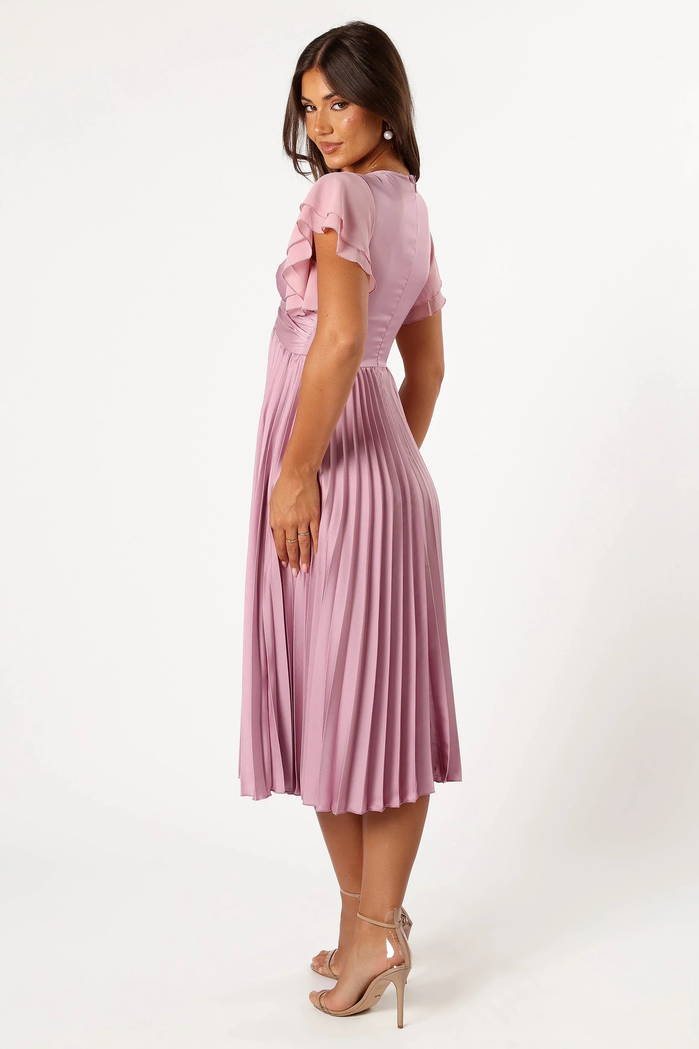 Nova Flutter Sleeve Midi Dress Dusty Rose