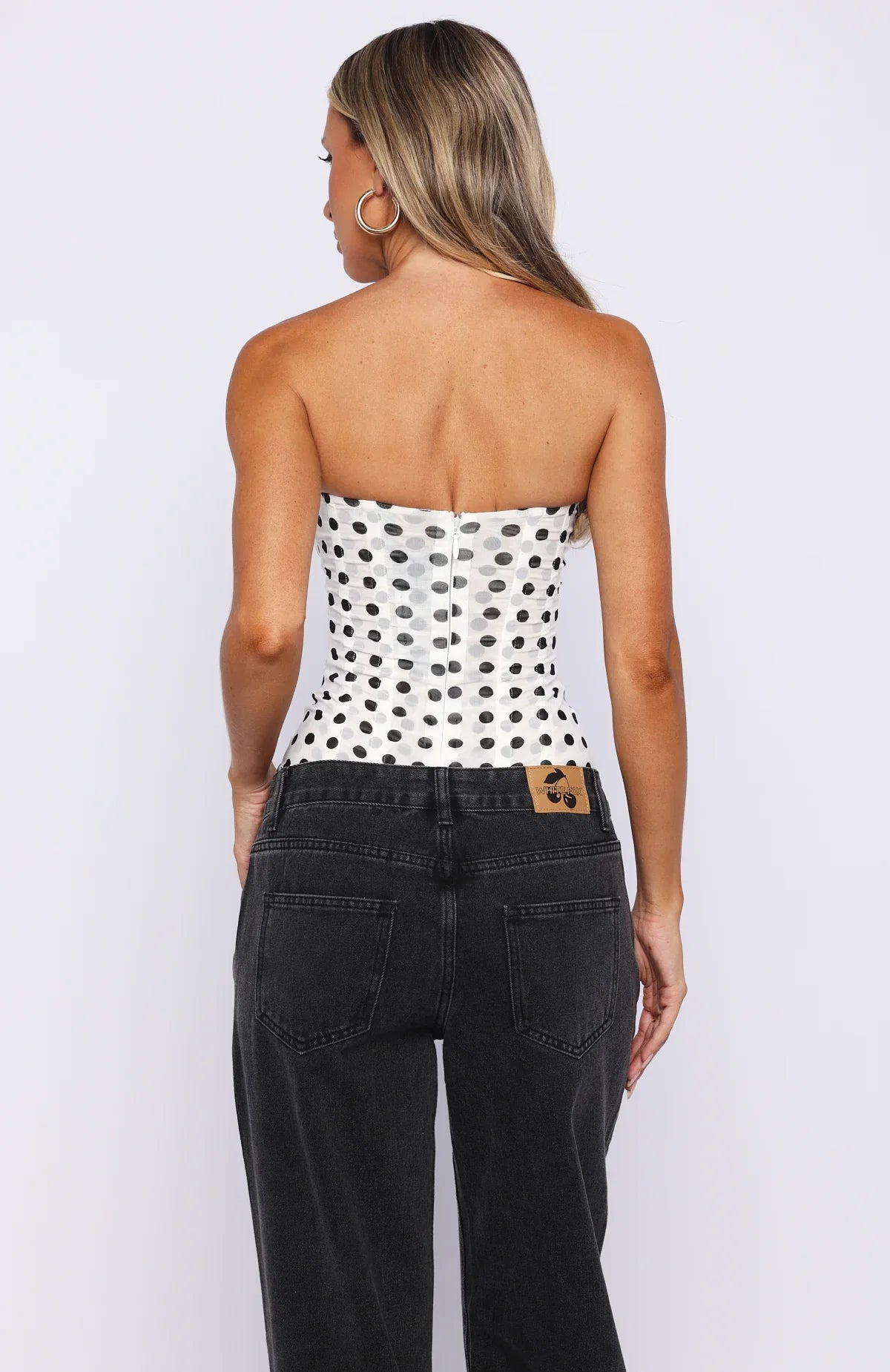 Tell Me A Secret Strapless Bustier White Black Polka Dot