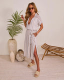 Sundrop Escape Striped Waist Tie Midi Shirt Dress