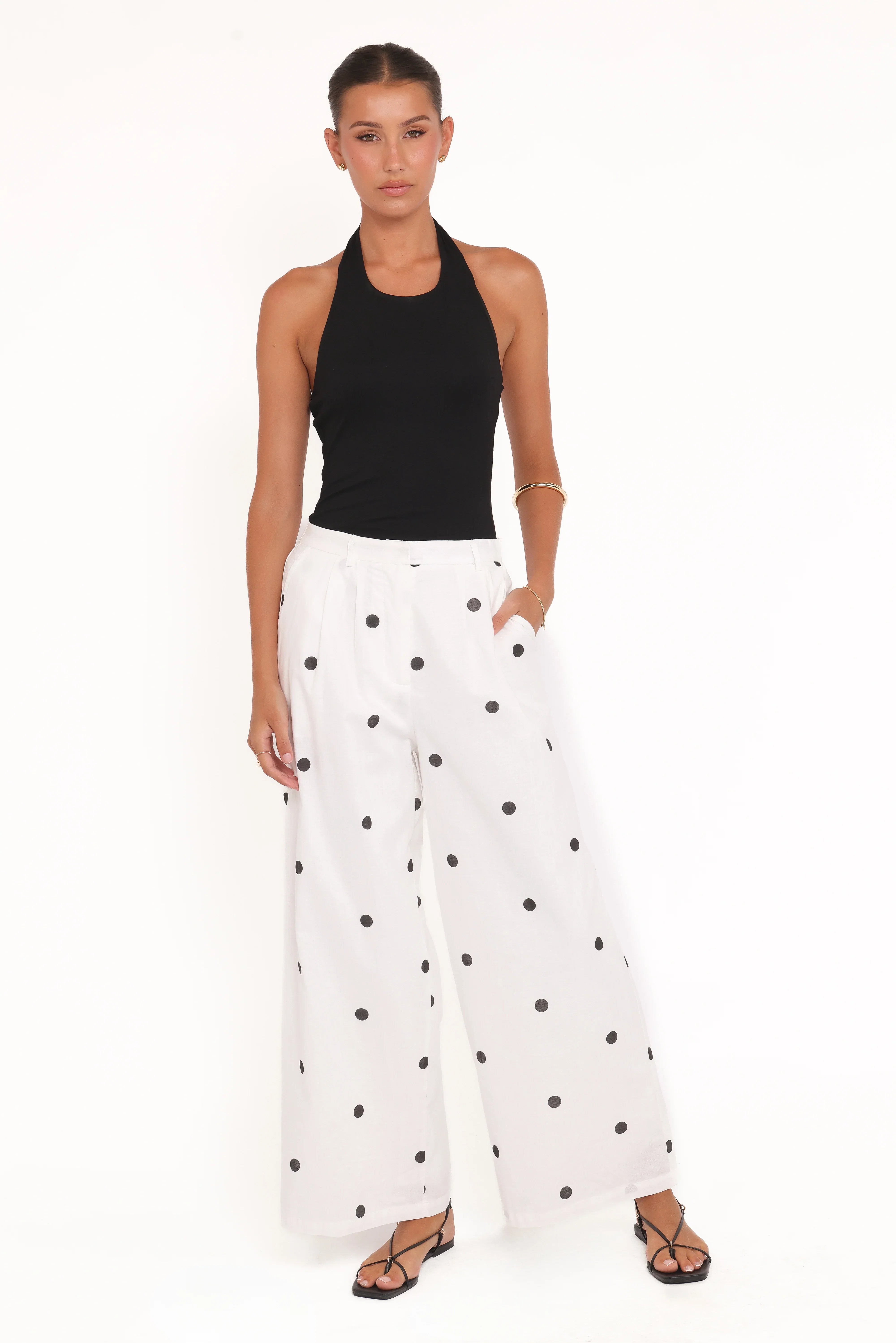 Valora Wide Leg Pant White Black Polka Dot