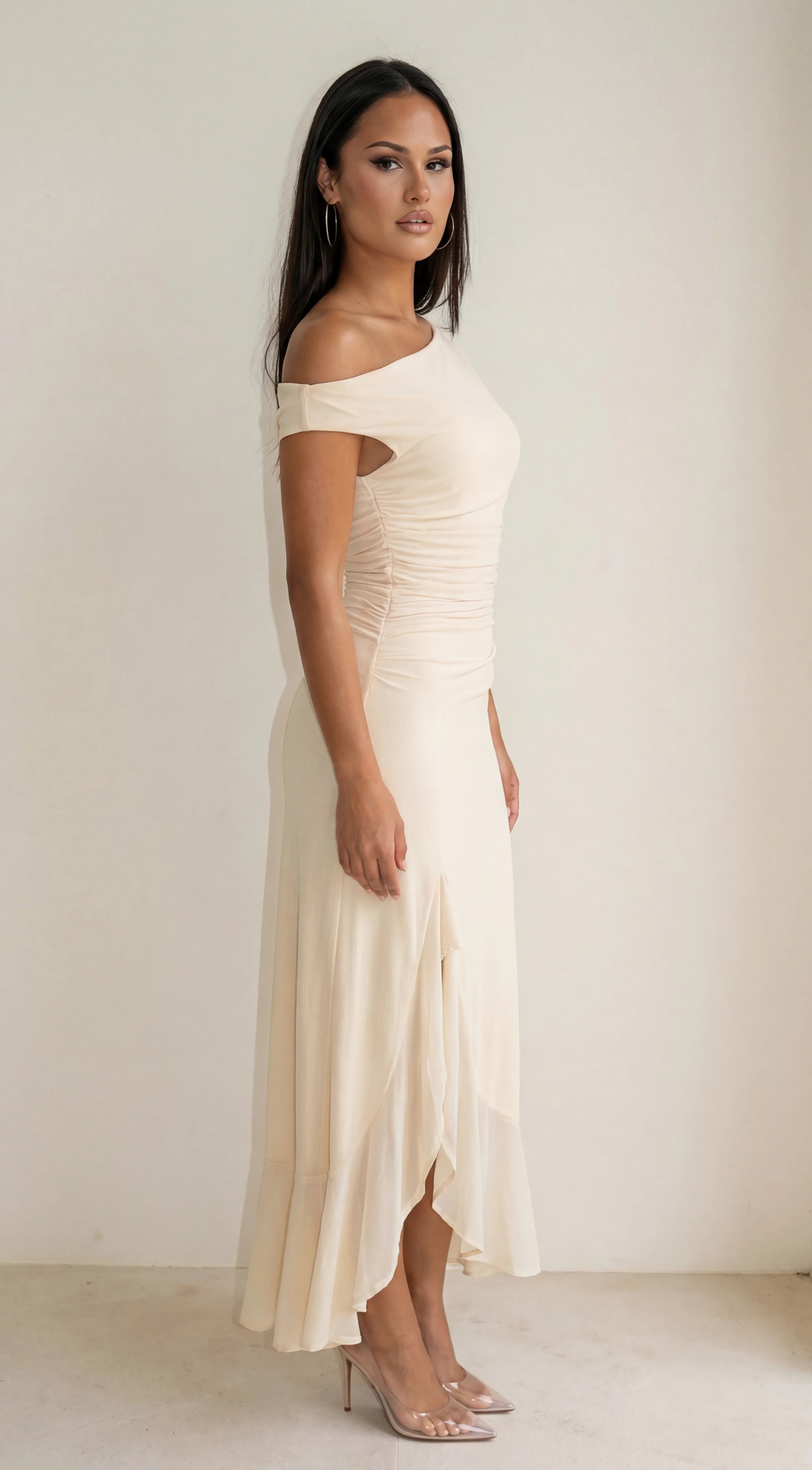 Ascent Off Shoulder Maxi Dress Butter Yellow