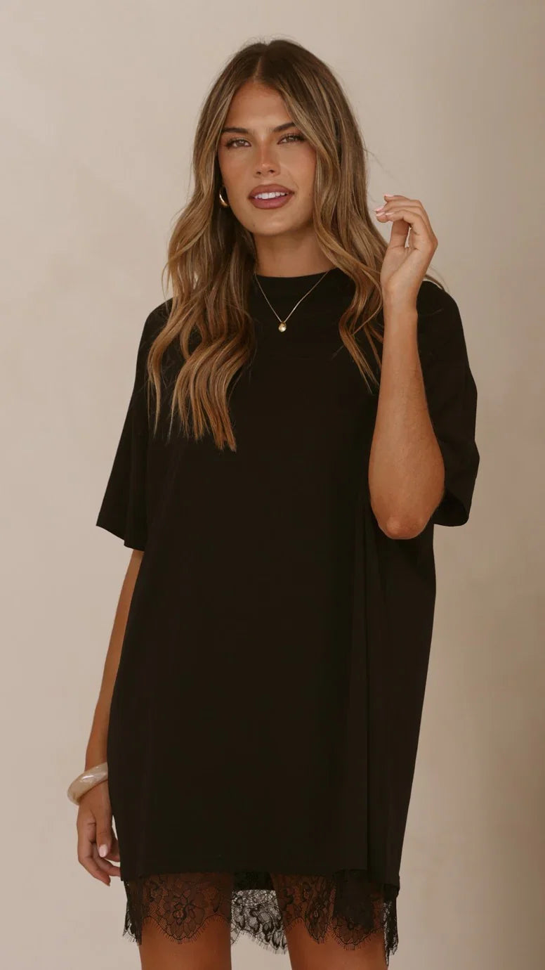 Saya T Shirt Lace Mini Dress Black