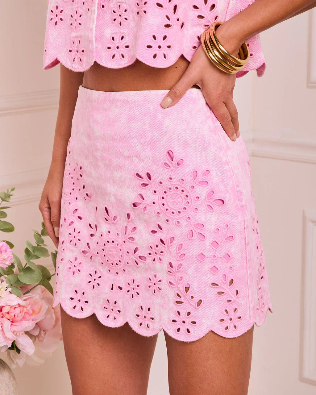 Faded Archive Eyelet Twill Mini Skirt