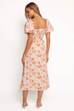 Clo Puff Sleeve Midi Dress Peach Floral