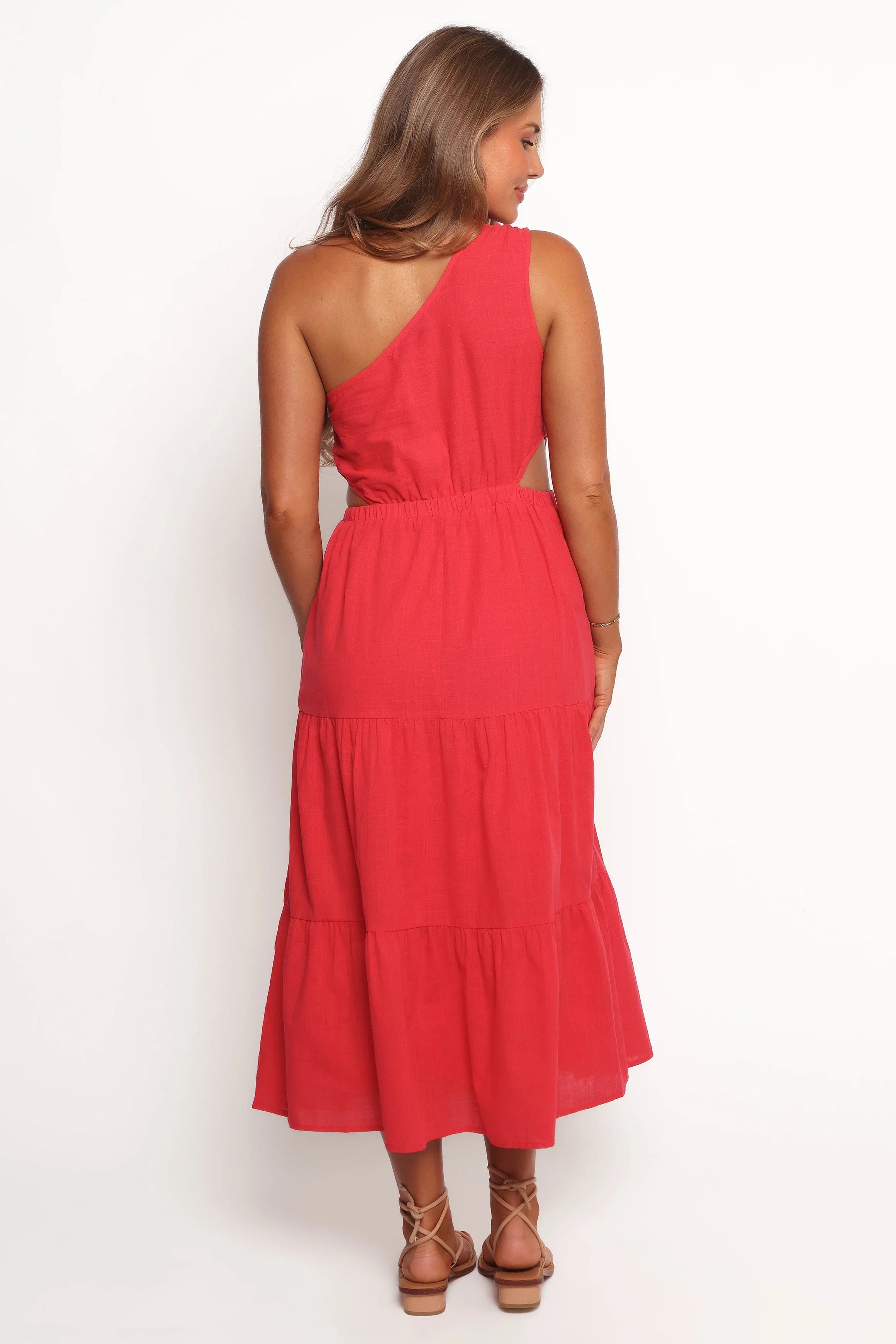 Teresa One Shoulder Midi Dress Red