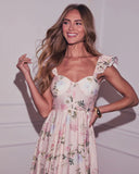 Garden Romance Floral Linen Maxi Dress