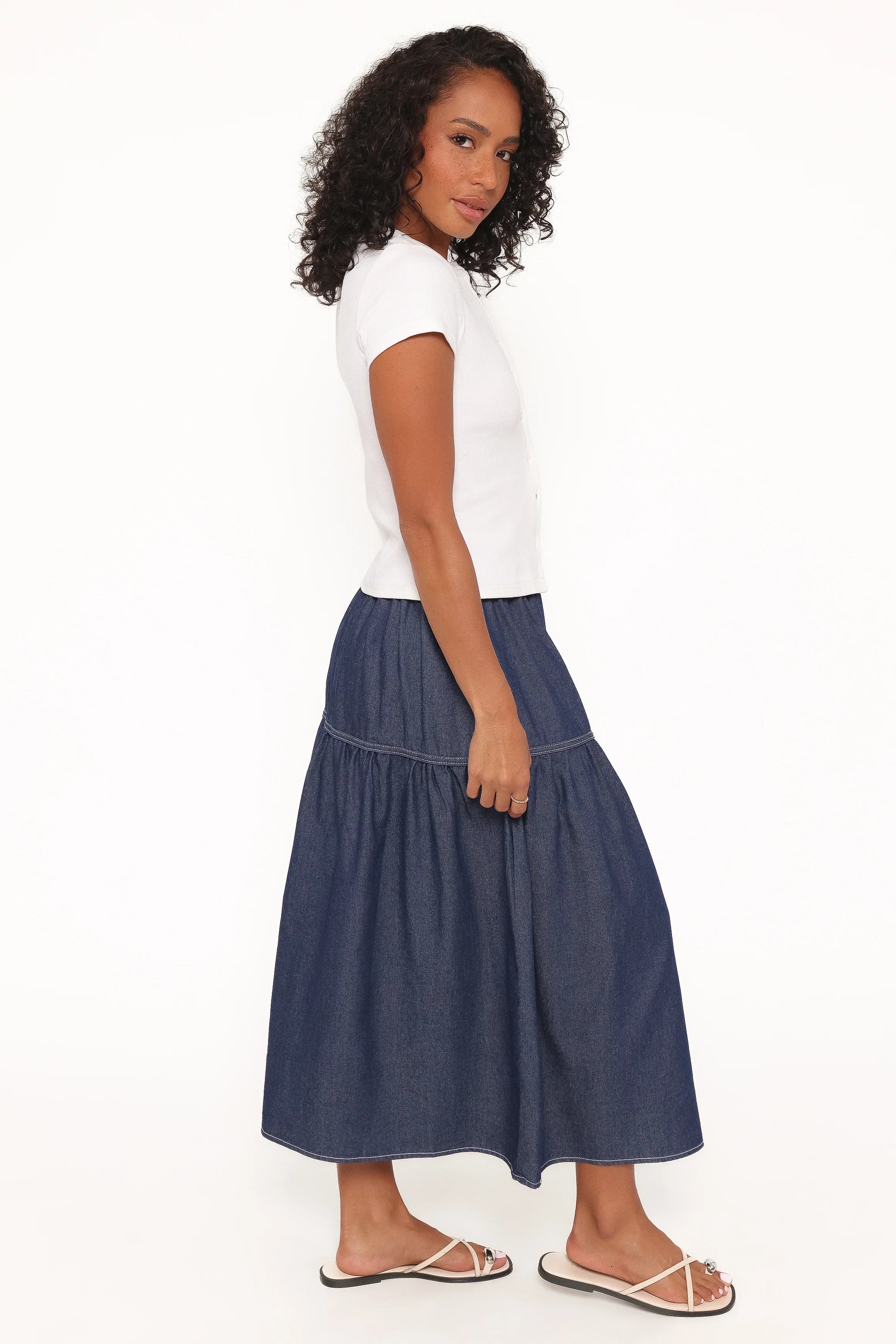 Meadow Midi Denim Skirt Dark Wash