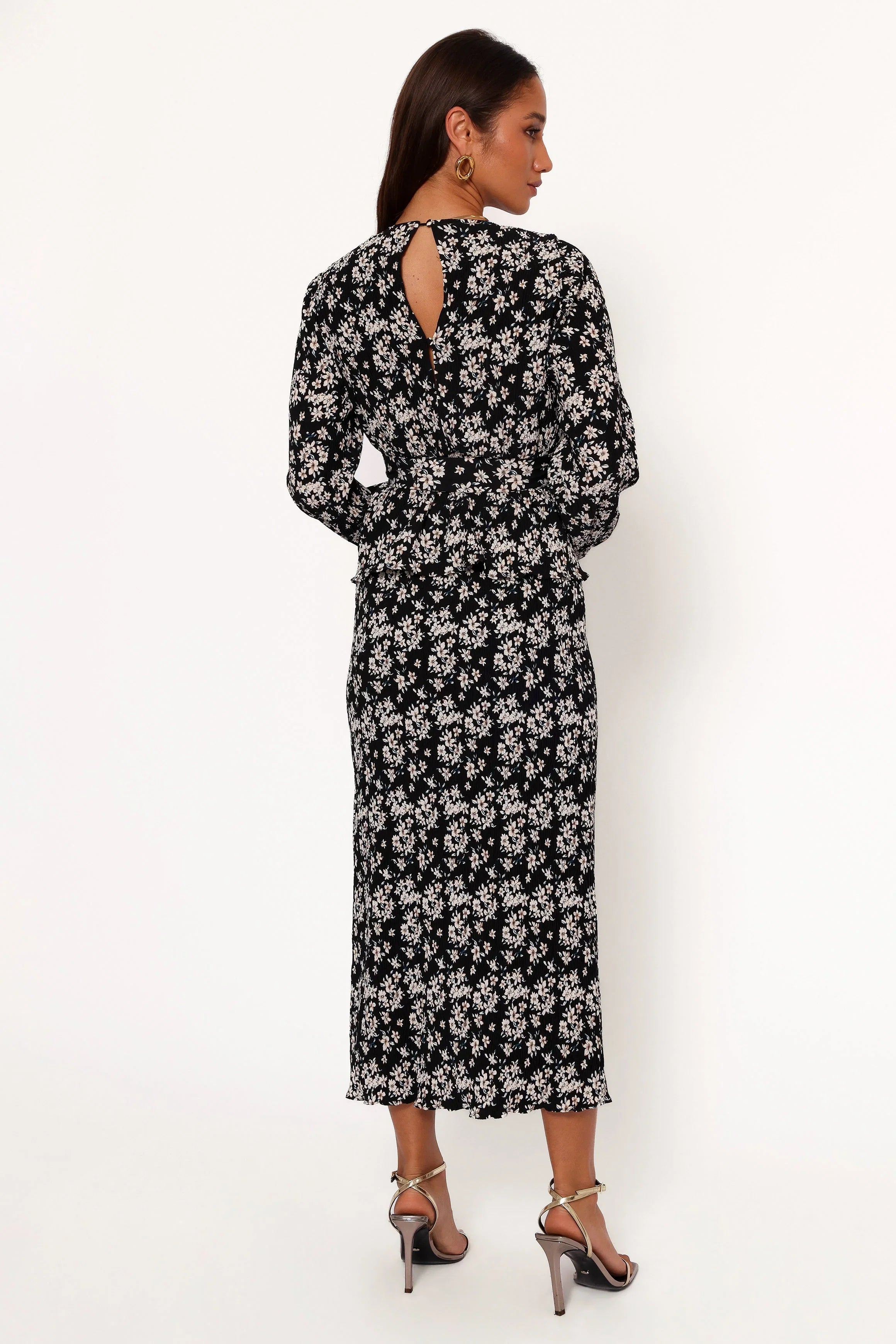 Minelli Pleat Midi Skirt Black White Floral