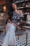 Romola Off Shoulder Top Brown Cream Floral