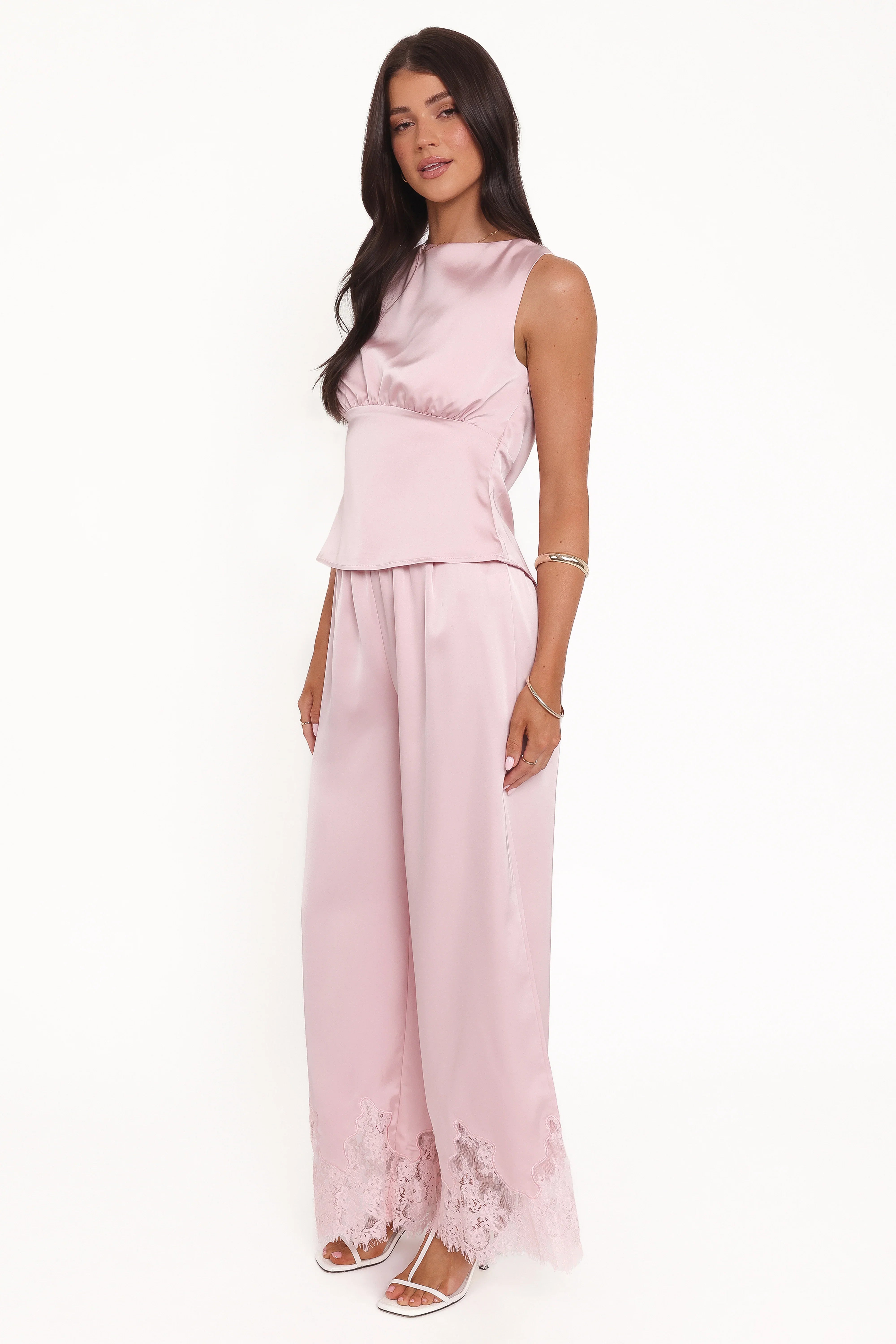 Viola Drawstring Wide Leg Pant Pale Pink