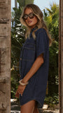 Maliha Button Up Mini Dress Dark Denim