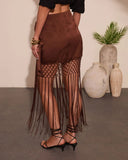 Elyssa Fringe Satin Jacquard Wrap Tie Midi Skirt