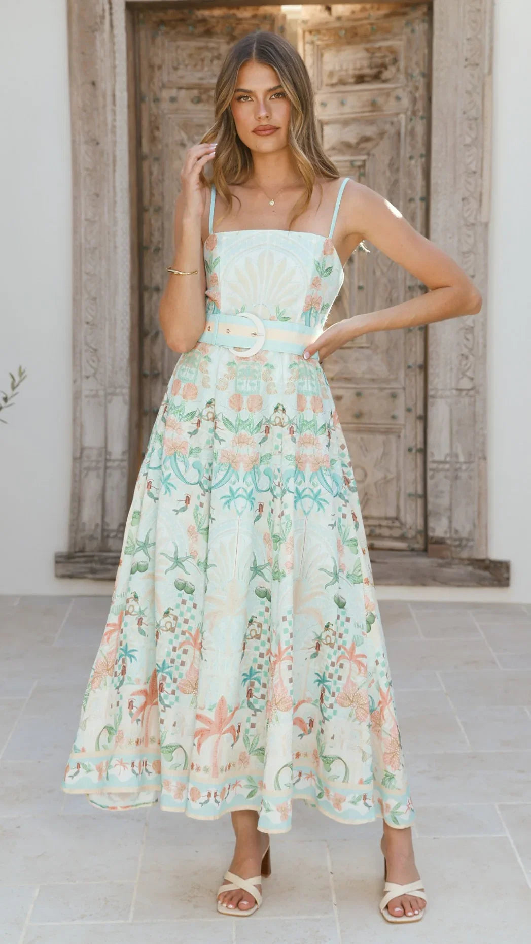 Nellie Midi Dress Aqua Aurora Print