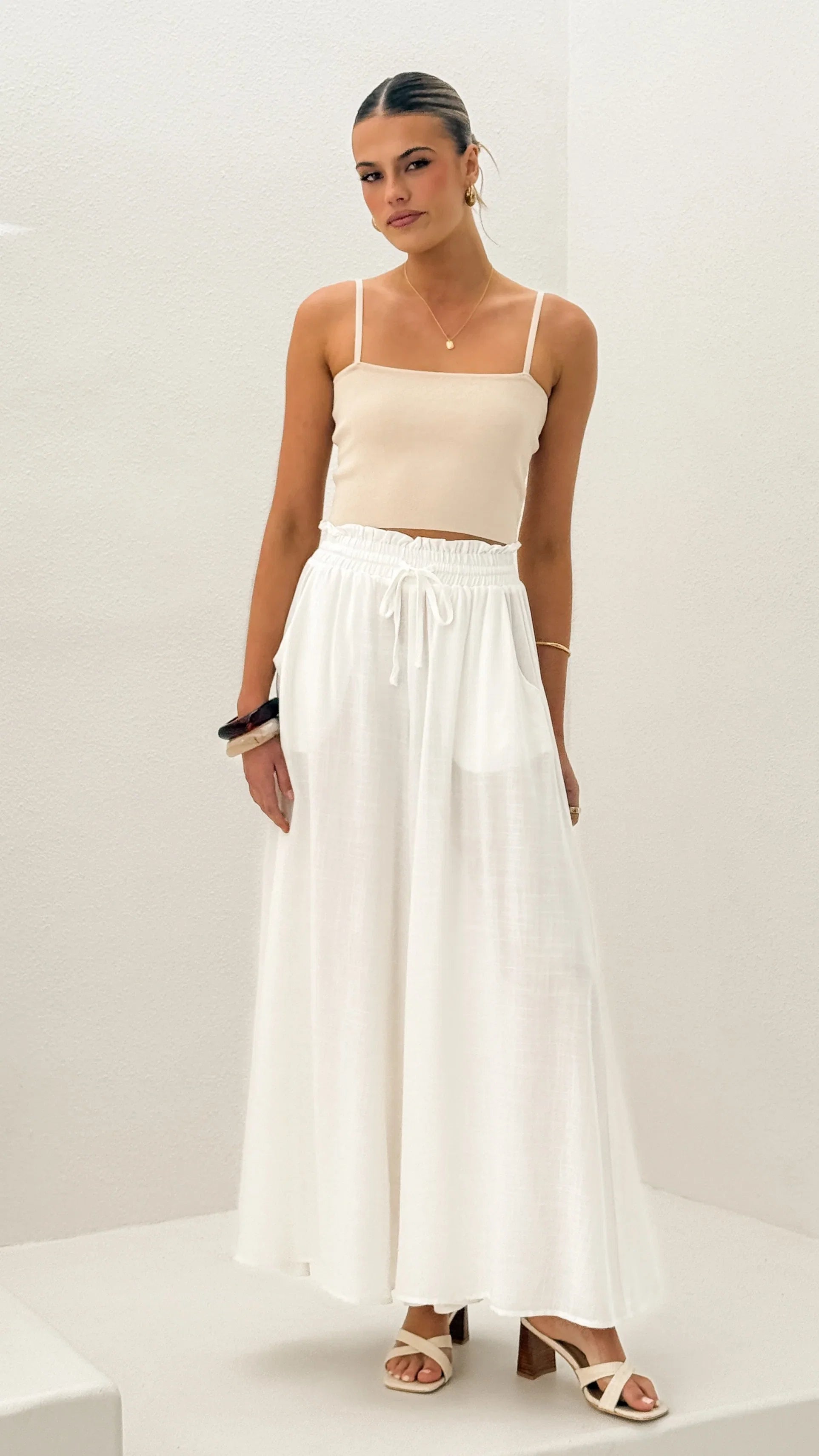 Avery Wide Leg Pants White