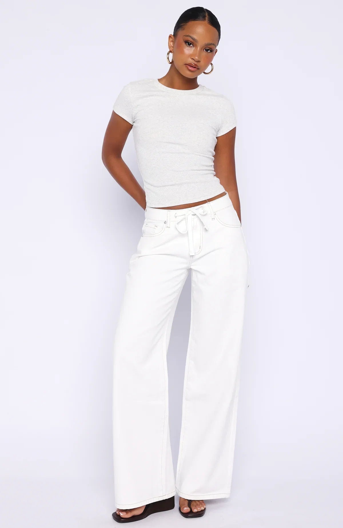 Kendall Mid Rise Wide Leg Jeans Off White