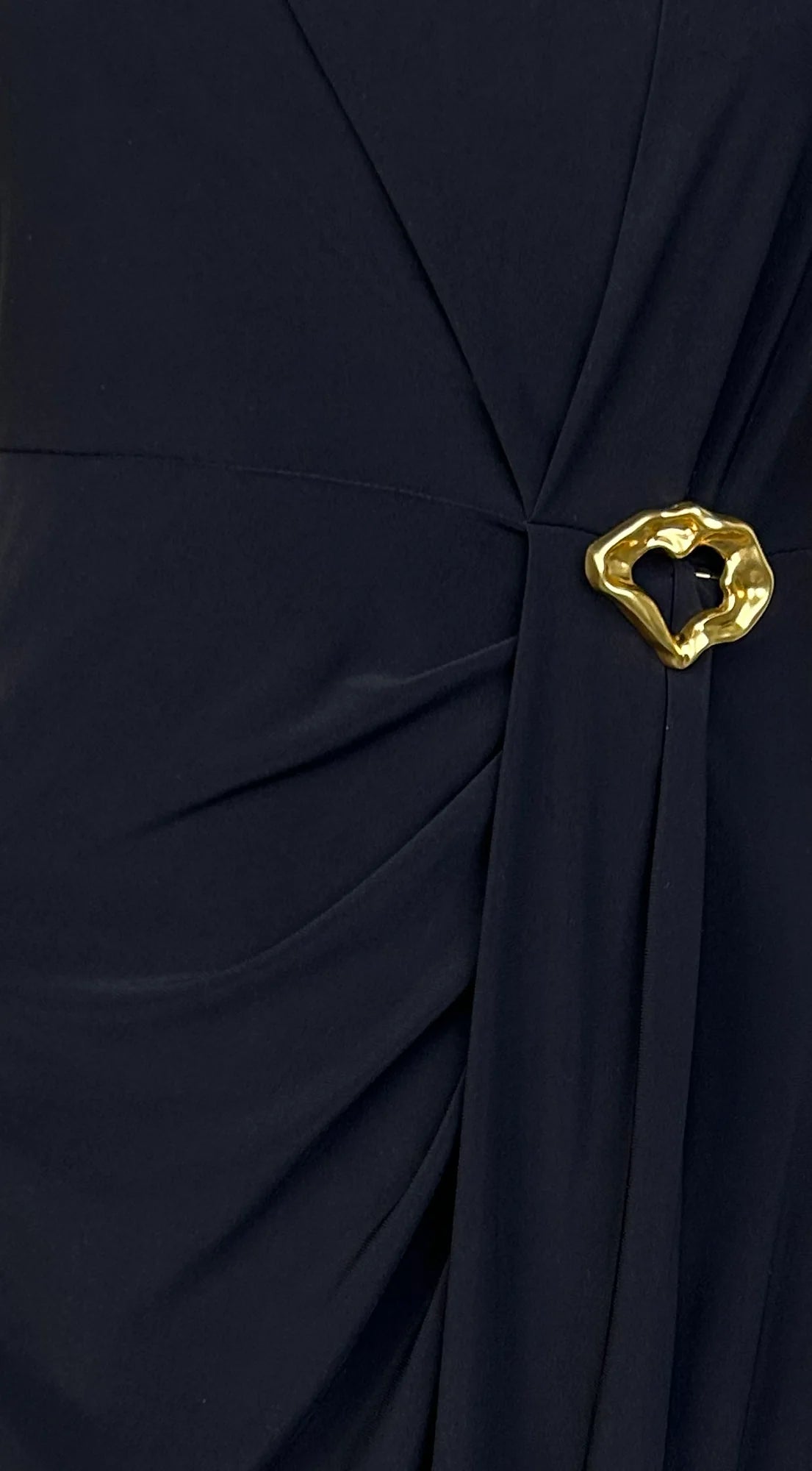 Aureva Pleated Gold Accent Midi Dress Black