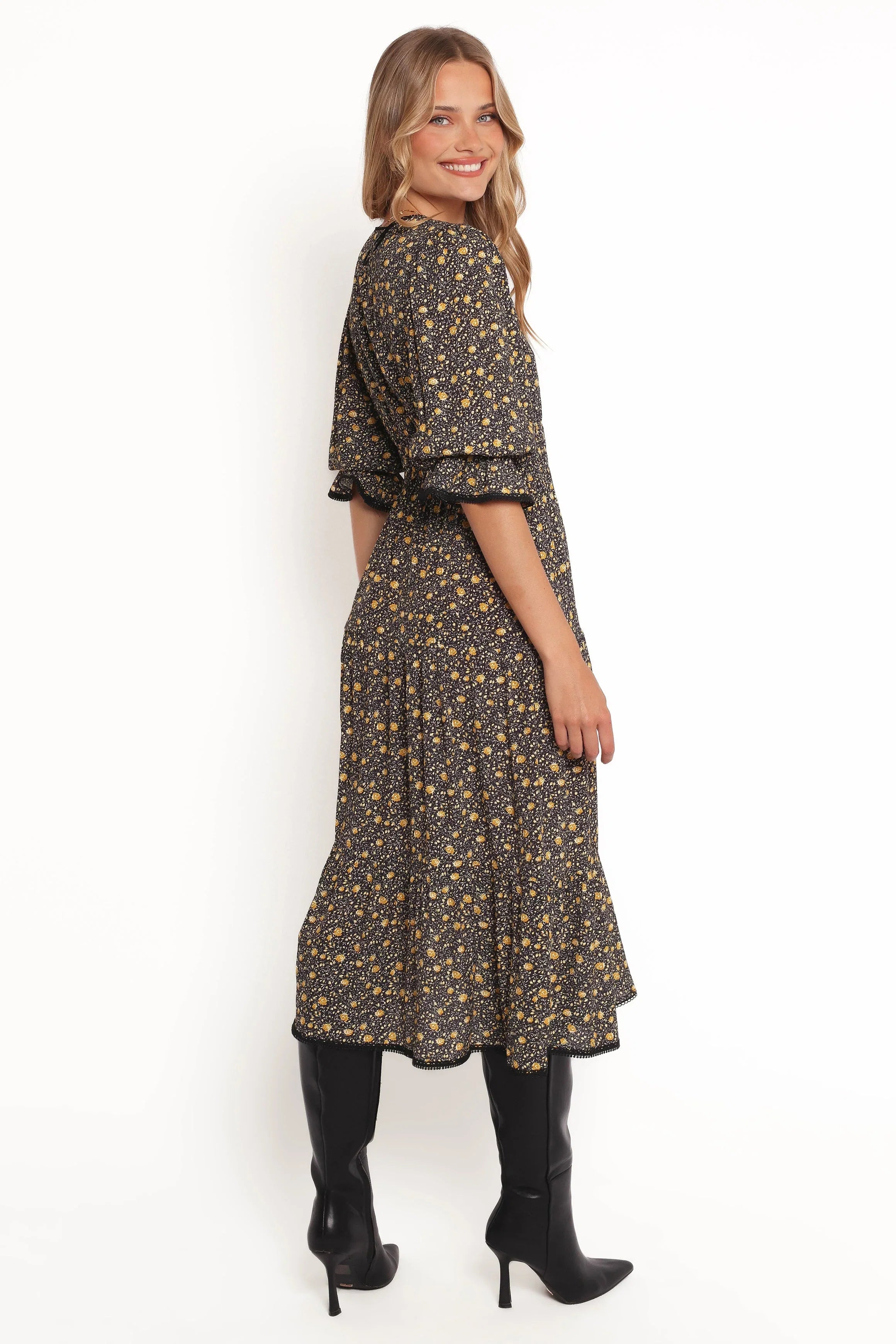 Simone Midi Dress Midnight Daisy